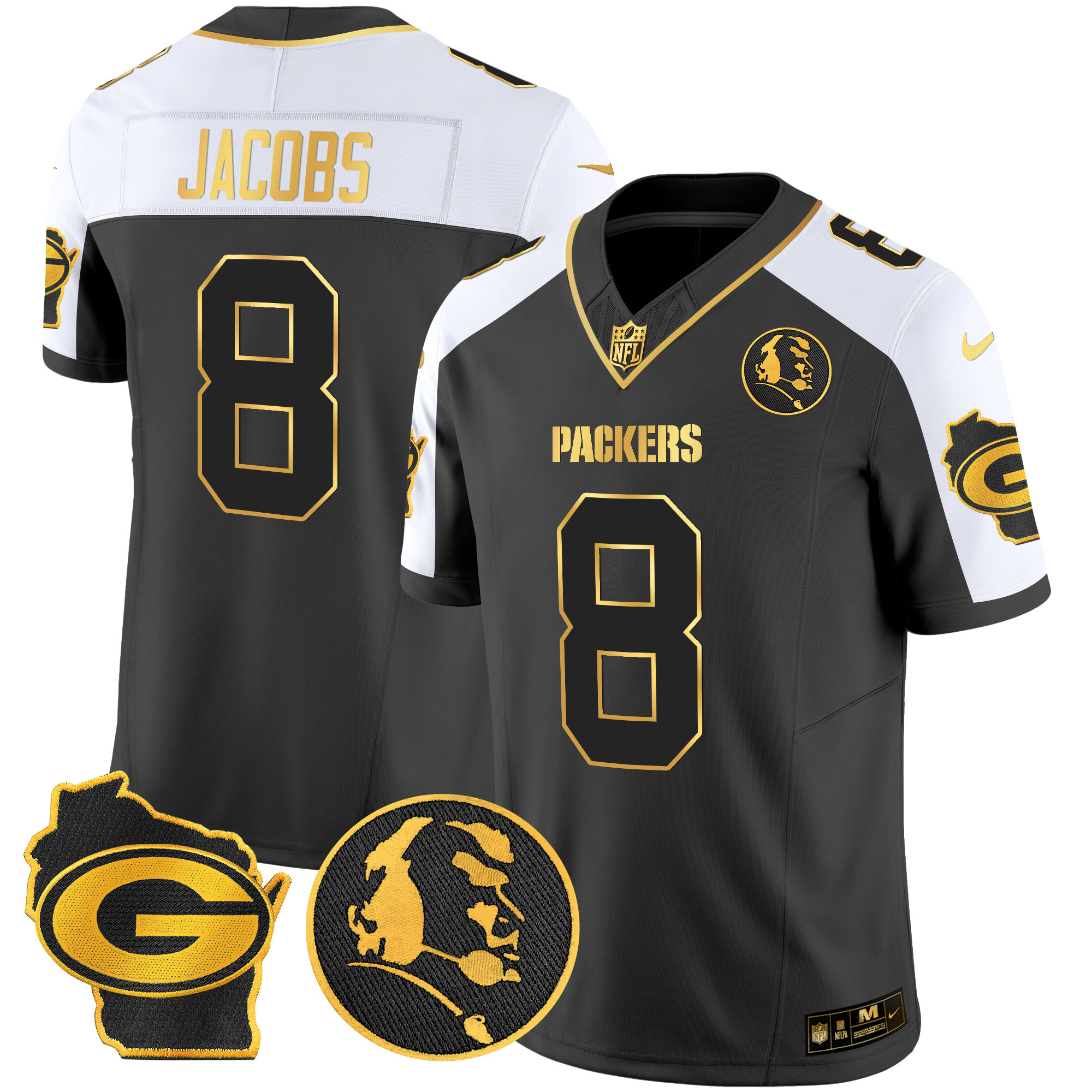 Men's Josh Jacobs Green Bay Packers John Madden & Home Patch Gold Vapor Limited Alternate Jersey - All Stitched