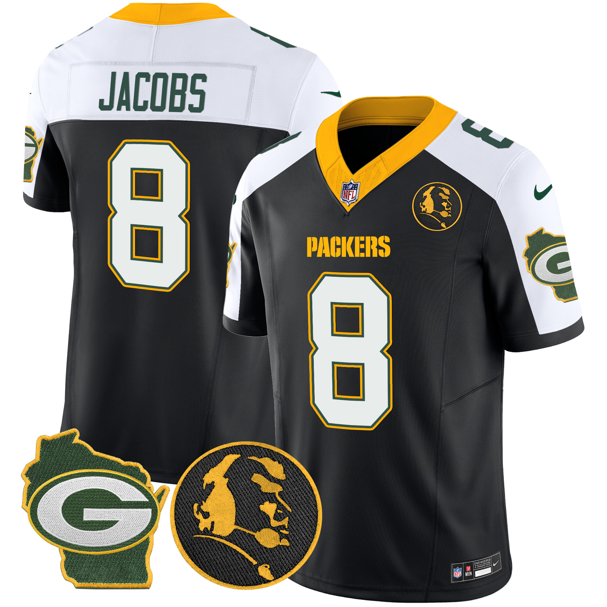 Men's Josh Jacobs Green Bay Packers John Madden & Home Patch Vapor Limited Black Alternate Jersey - All Stitched