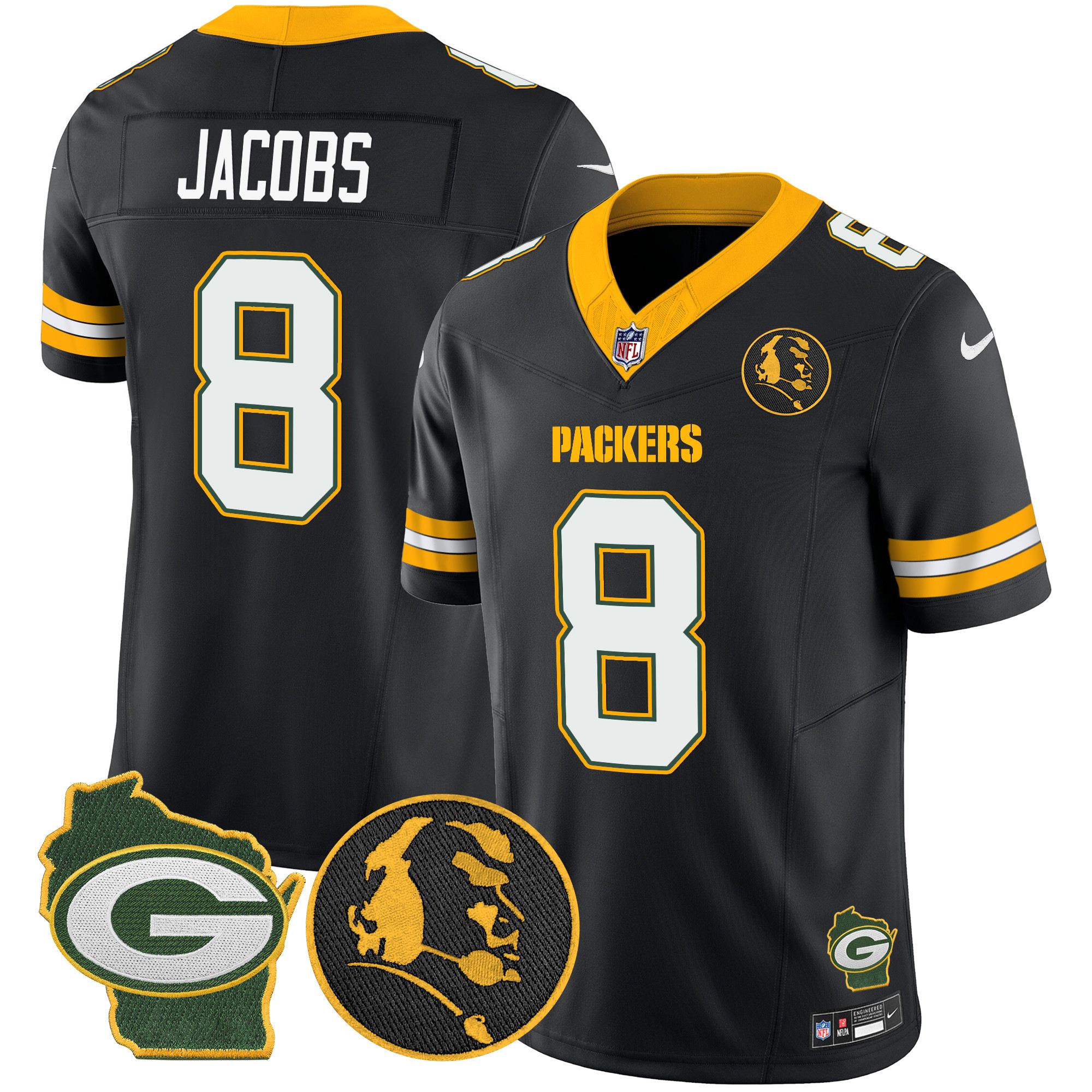 Men's Josh Jacobs Green Bay Packers John Madden & Home Patch Vapor Limited Black Jersey - All Stitched