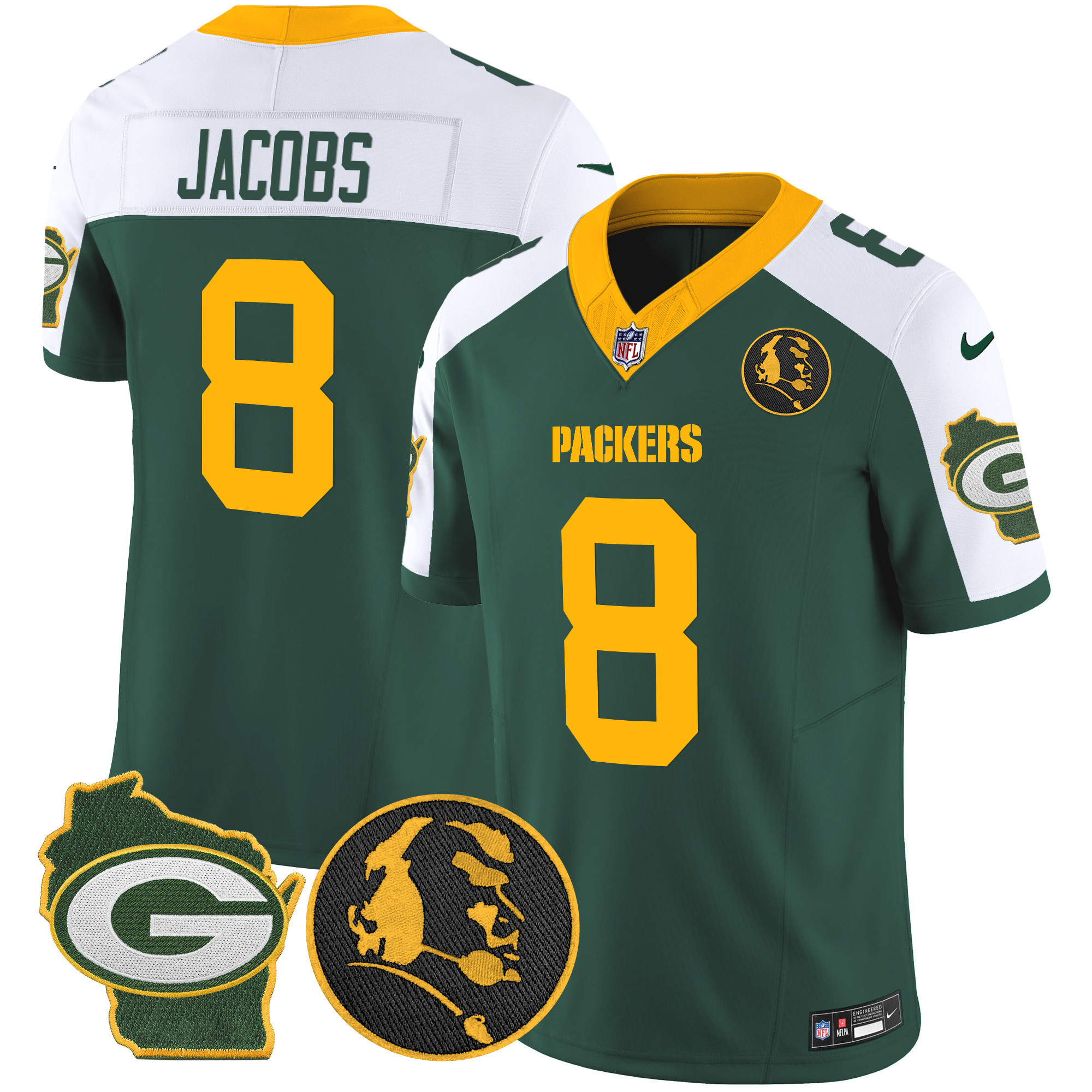 Men's Josh Jacobs Green Bay Packers John Madden & Home Patch Vapor Limited Green Alternate Jersey - All Stitched