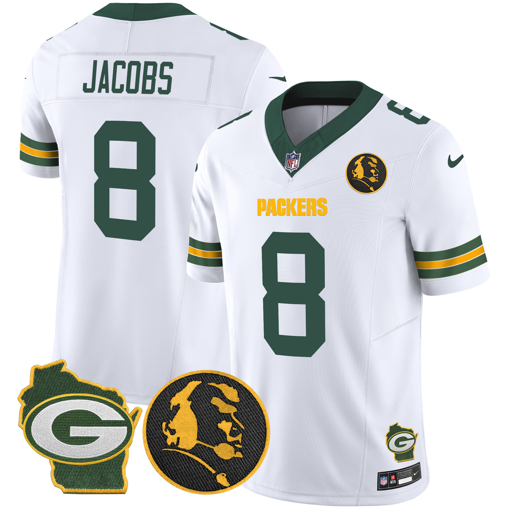 Men's Josh Jacobs Green Bay Packers John Madden & Home Patch Vapor Limited White Jersey - All Stitched