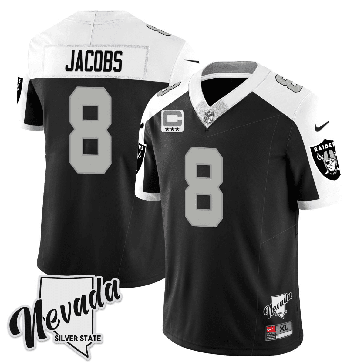 Men's Josh Jacobs Las Vegas Raiders 2023 Nevada Silver State Patch Vapor Alternate Jersey – All Stitched