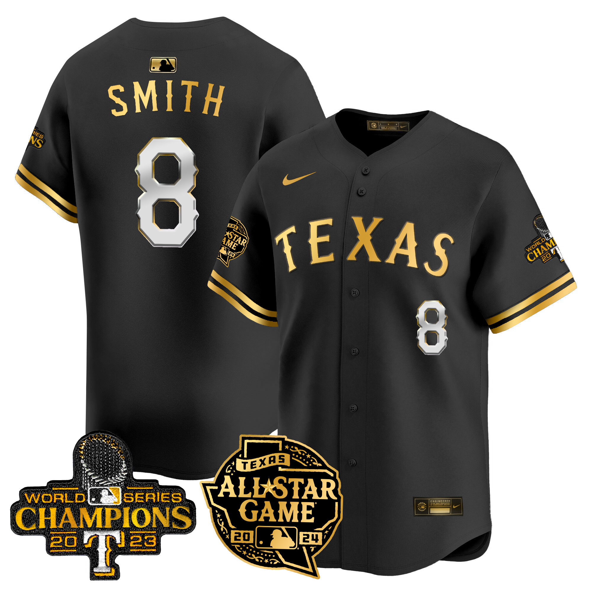 Men's Josh Smith Texas Rangers 2024 All Star Game Patch Vapor Premier Limited Black Gold Jersey - All Stitched