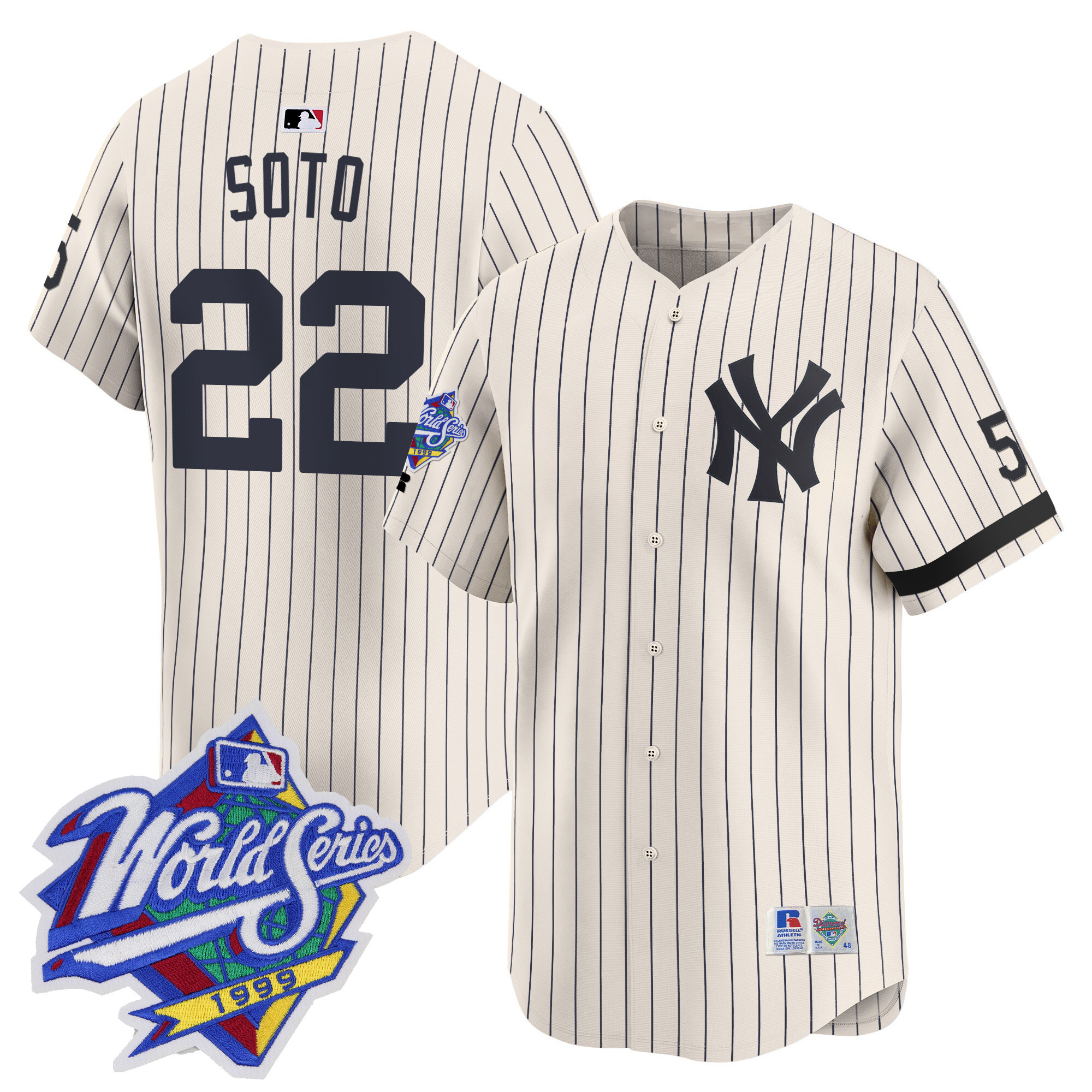 Men's Juan Soto New York Yankees 1999 Throwback Joe DiMaggio Patch Vapor Premier Limited Cream Pinstripe Jersey - All Stitched
