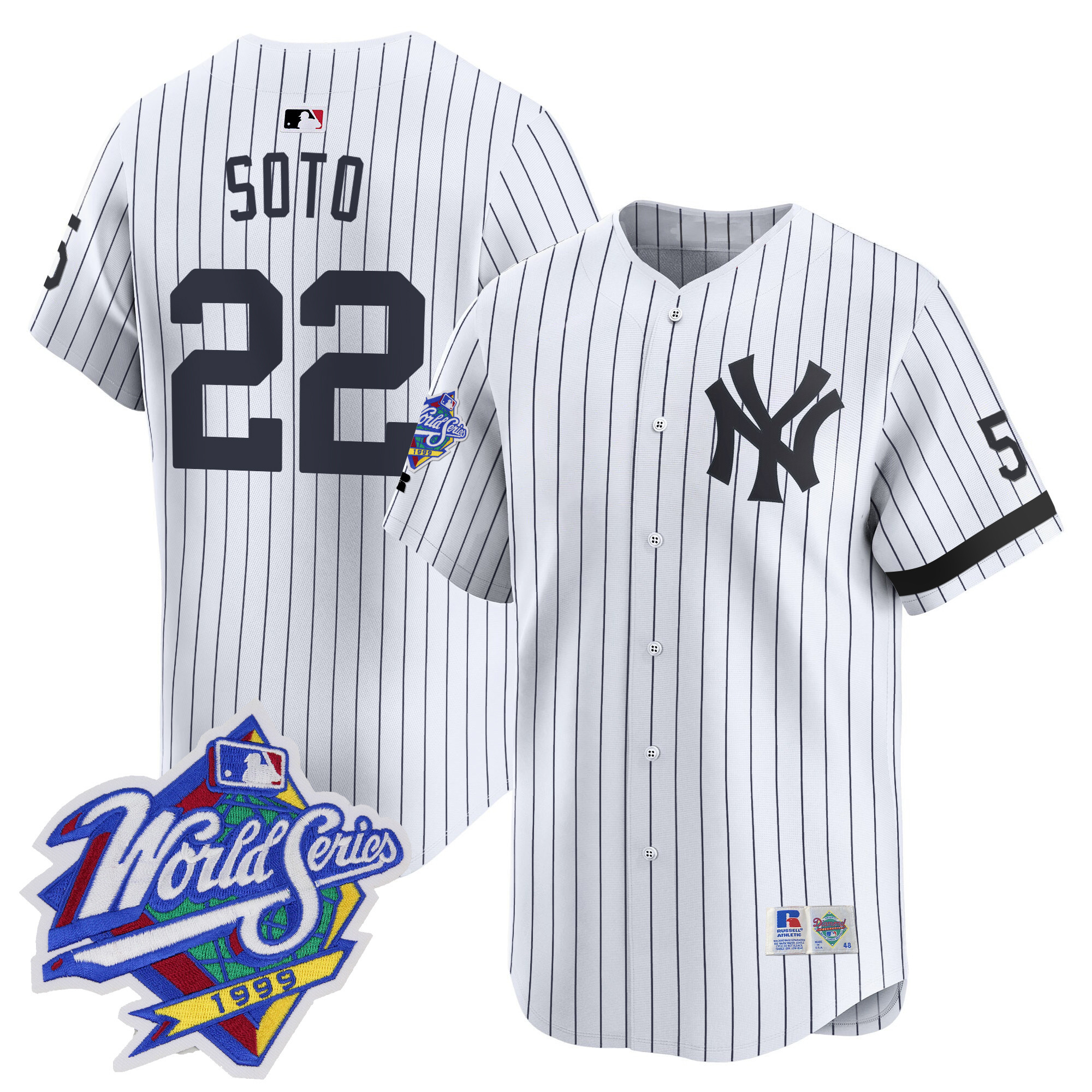 Men's Juan Soto New York Yankees 1999 Throwback Joe DiMaggio Patch Vapor Premier Limited Pinstripe Jersey - All Stitched