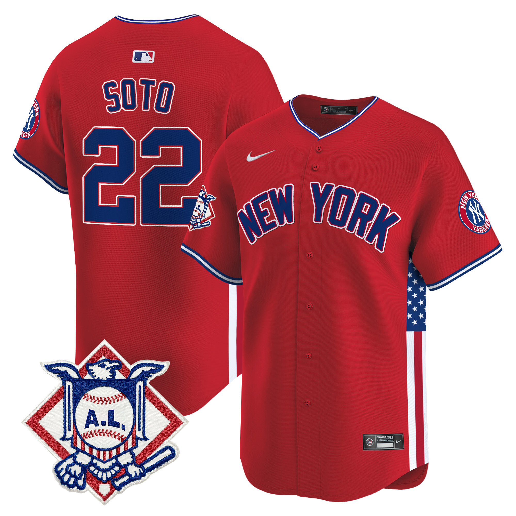 Men's Juan Soto New York Yankees 2024 Fourth of July Vapor Premier Limited Red Jersey V8 - All Stitched