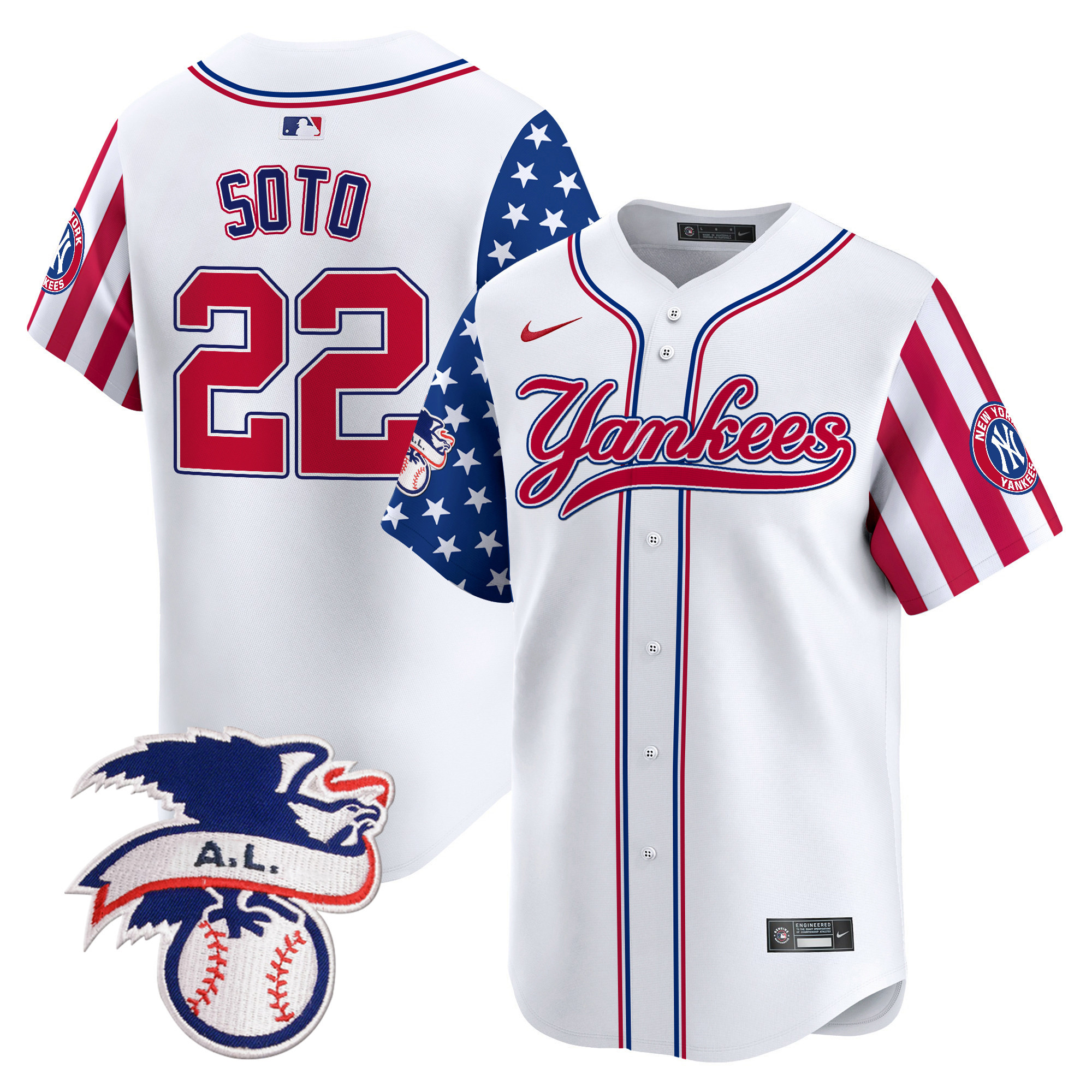 Men's Juan Soto New York Yankees 2024 Fourth of July Vapor Premier Limited White Jersey V7 - All Stitched