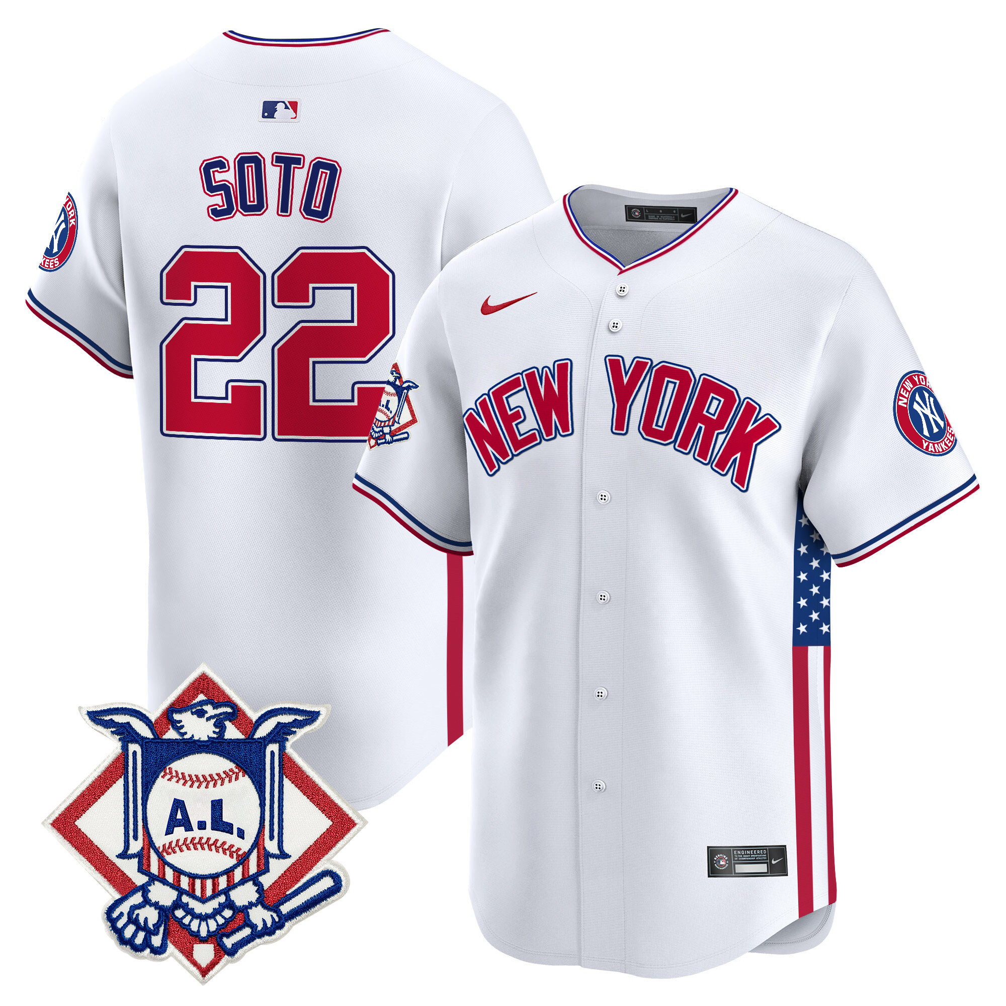 Men's Juan Soto New York Yankees 2024 Fourth of July Vapor Premier Limited White Jersey V8 - All Stitched