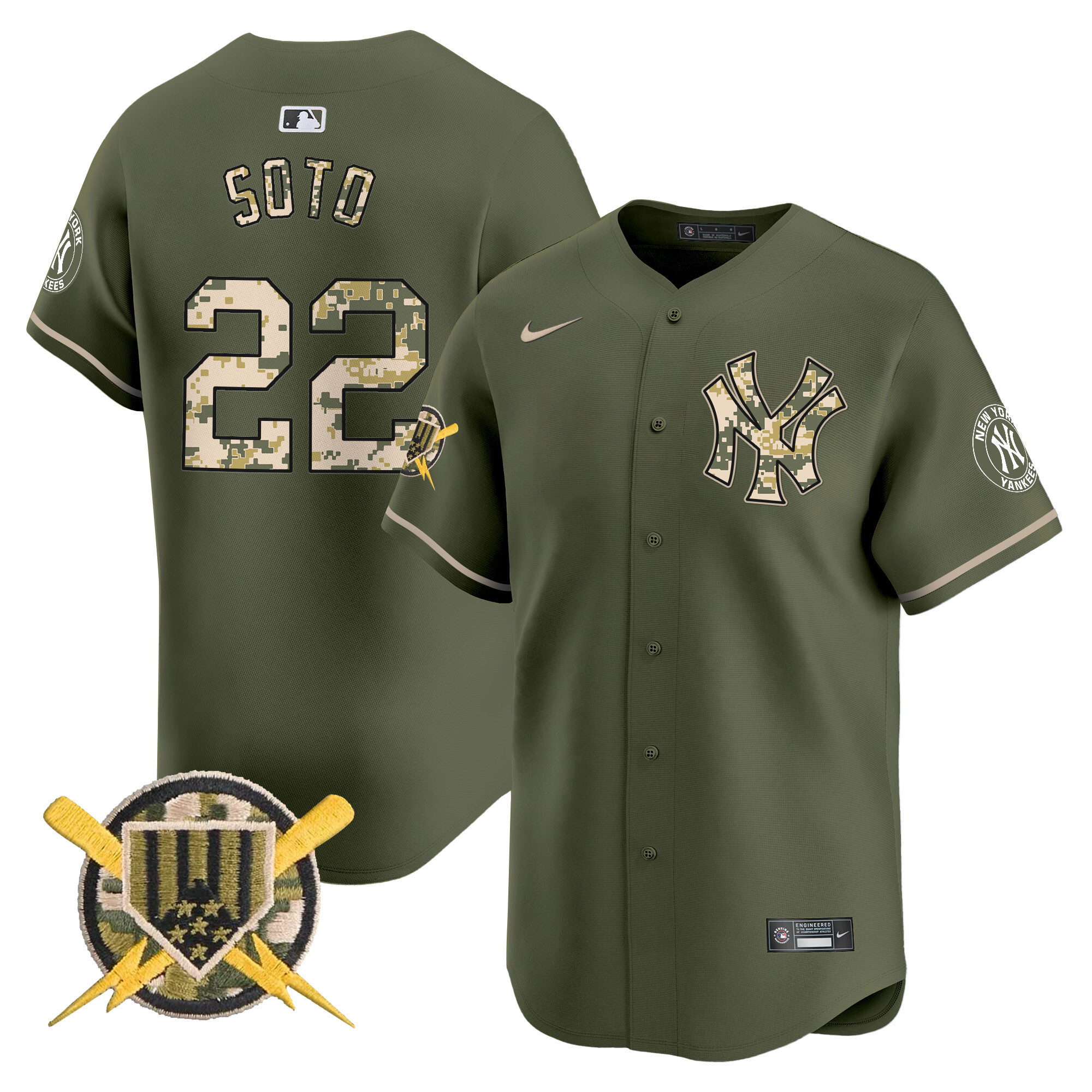 Men's Juan Soto New York Yankees Armed Forces Day Vapor Premier Limited Green Jersey - All Stitched