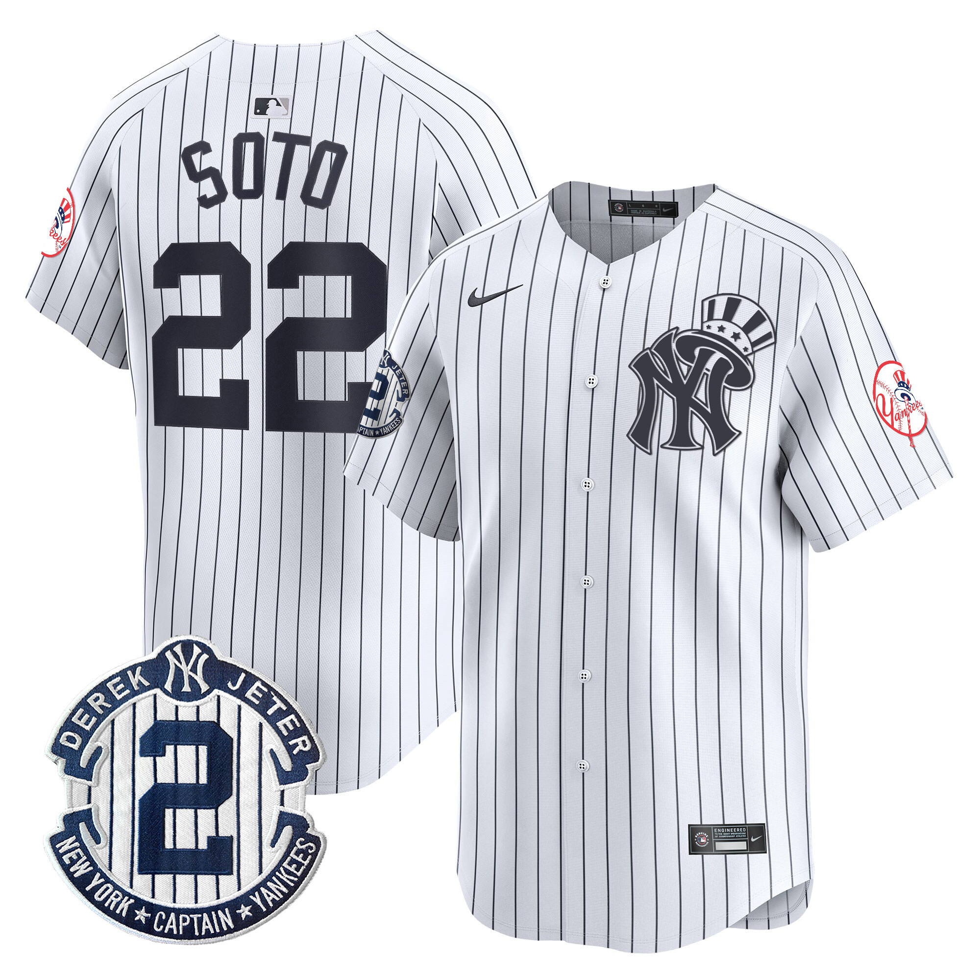 Men's Juan Soto New York Yankees Derek Jeter Patch Vapor Premier Limited White Jersey V2 - All Stitched