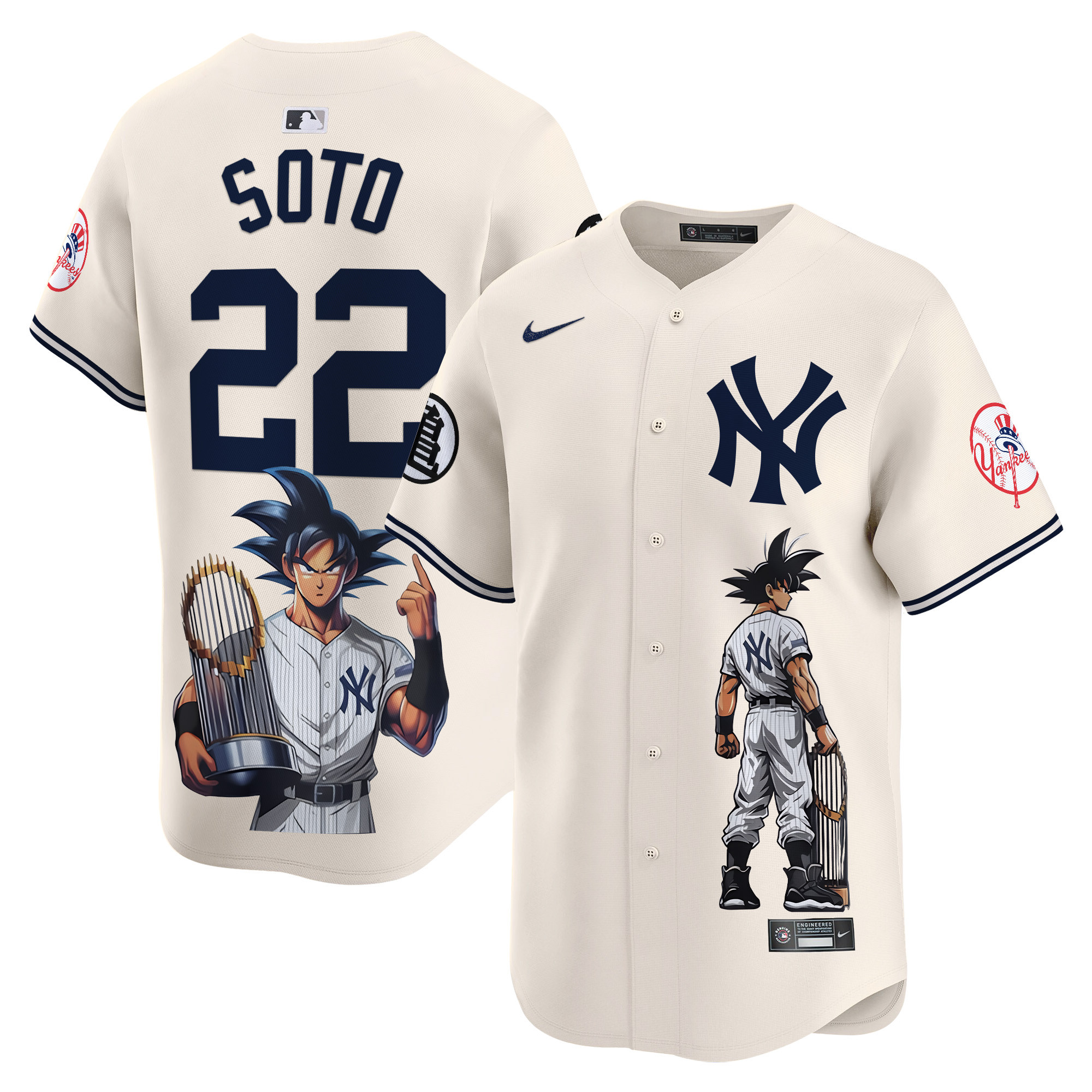 Men's Juan Soto New York Yankees Dragon Ball Son Goku Vapor Premier Limited Cream Jersey - Printed