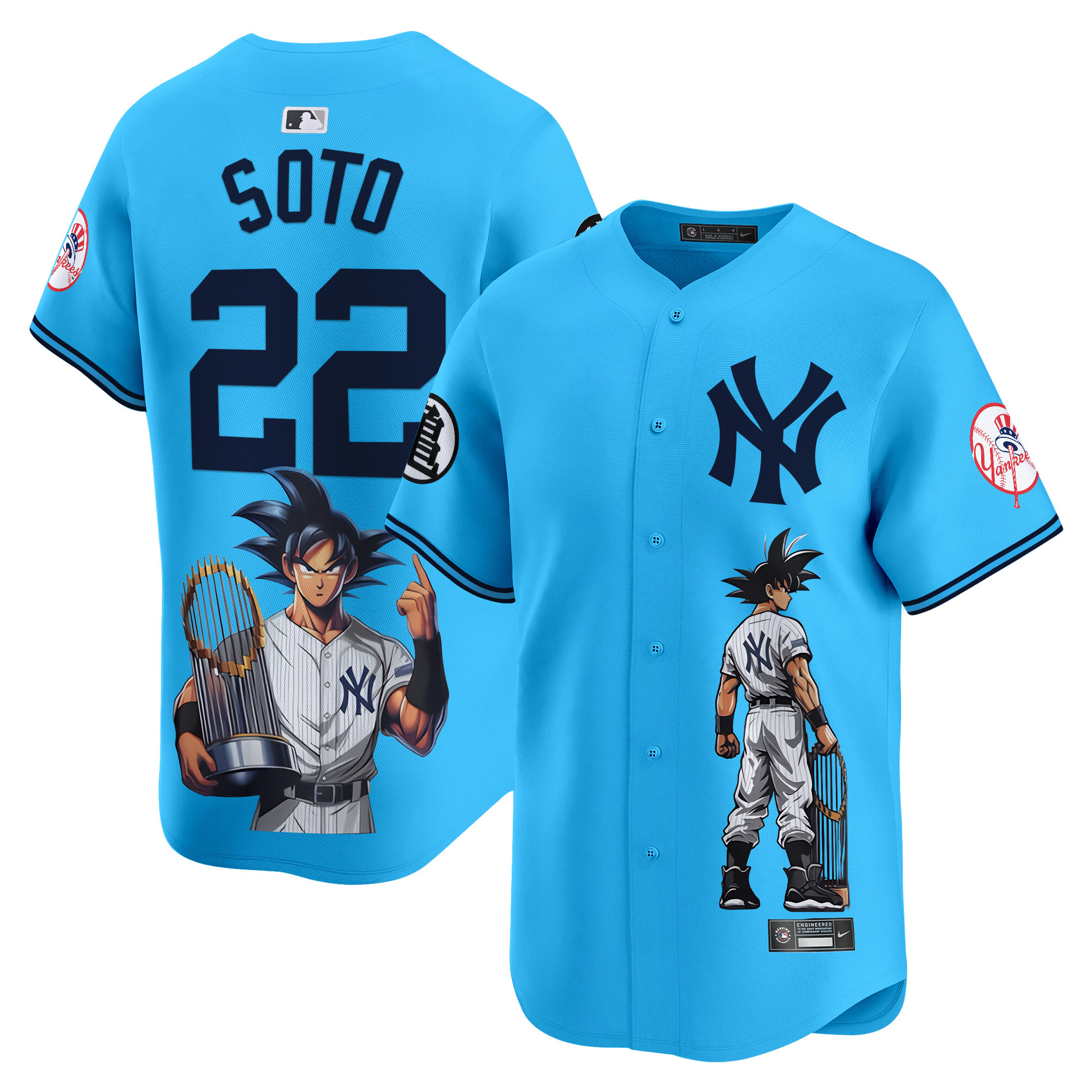 Men's Juan Soto New York Yankees Dragon Ball Son Goku Vapor Premier Limited Light Blue Jersey - Printed