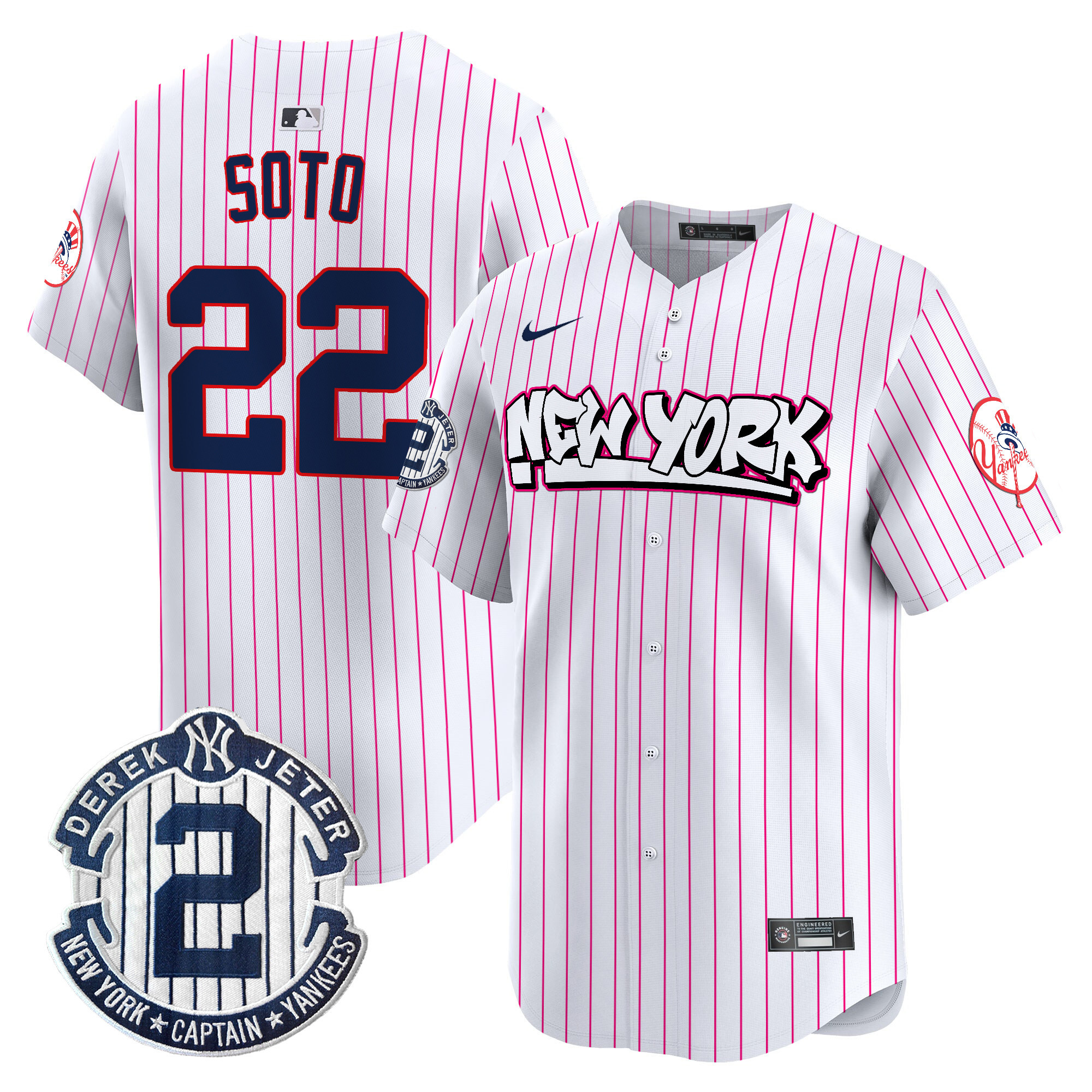 Men's Juan Soto New York Yankees Graffiti Vapor Premier Limited Pink Stripe Jersey V2 - All Stitched