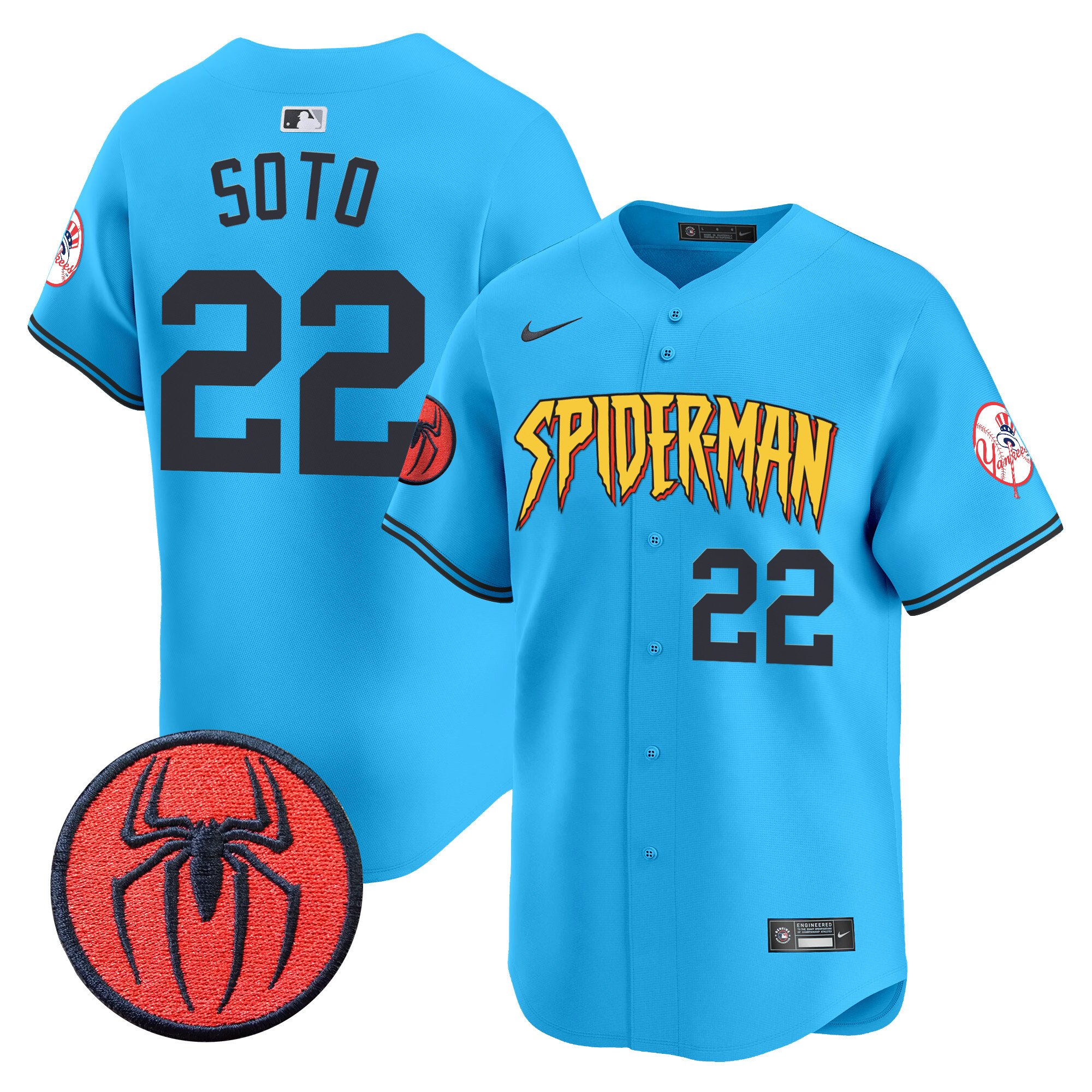 Men's Juan Soto New York Yankees Spider-Man Vapor Premier Limited Light Blue Jersey - All Stitched