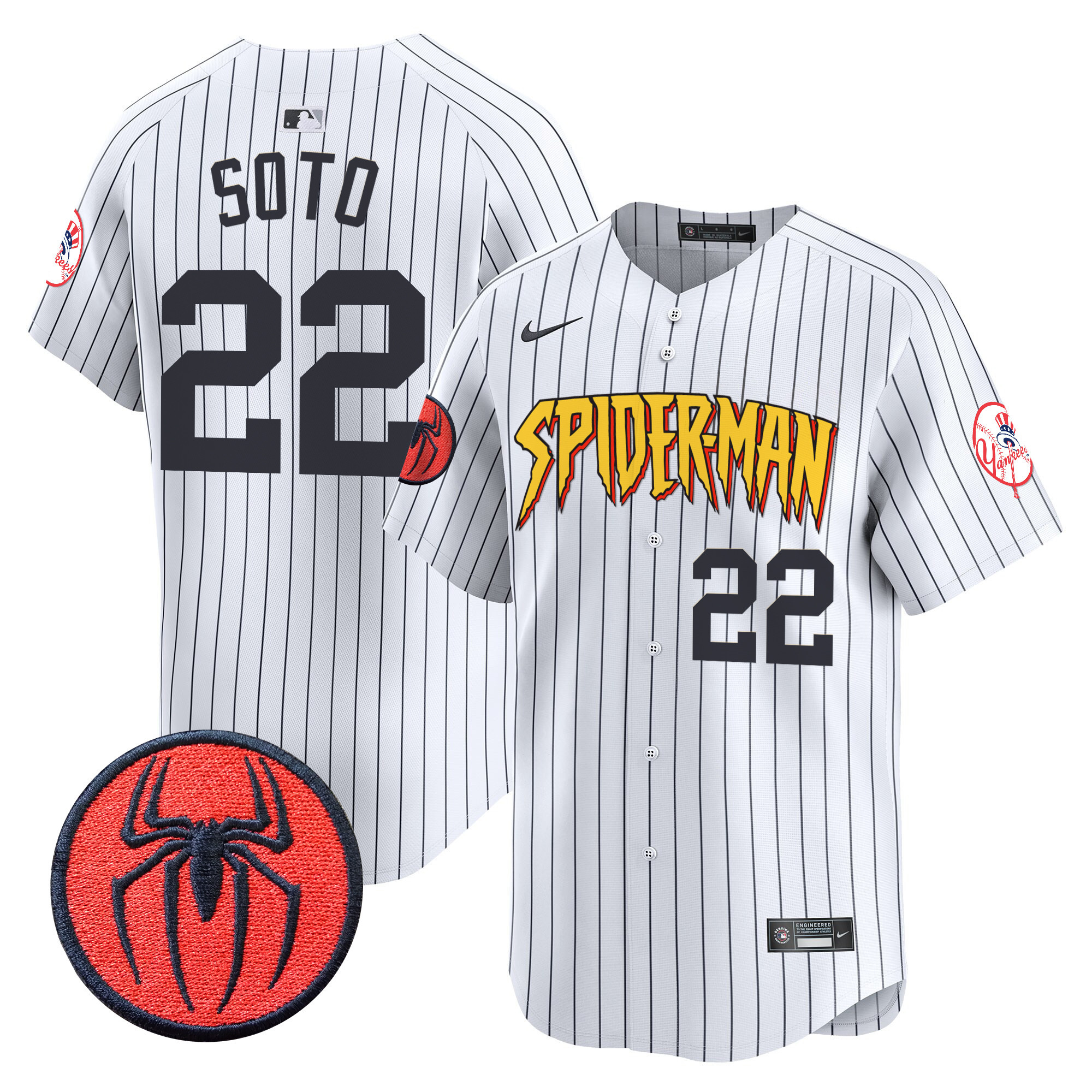 Men's Juan Soto New York Yankees Spider-Man Vapor Premier Limited Pinstripe Jersey - All Stitched