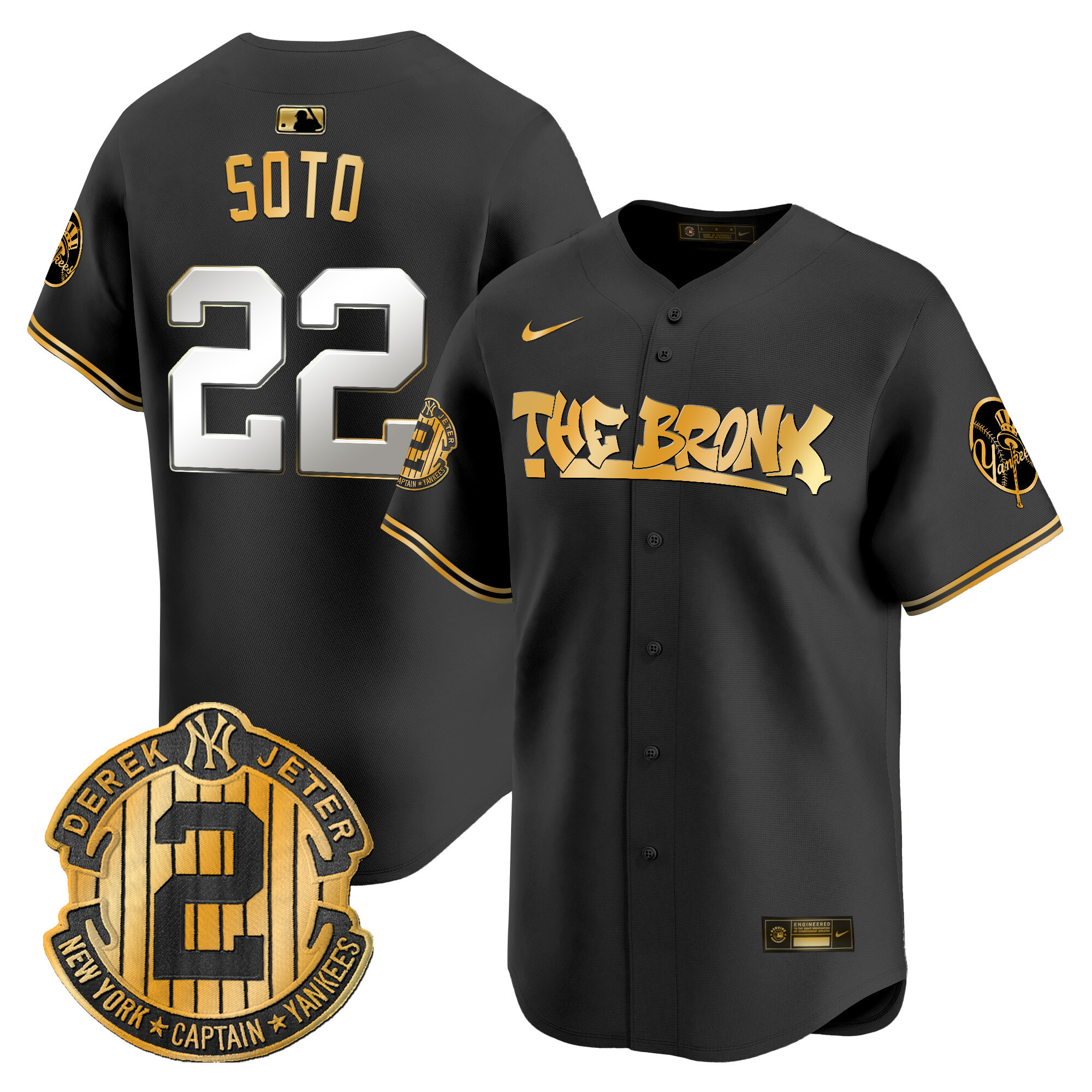 Men's Juan Soto New York Yankees The Bronx Graffiti Vapor Premier Limited Black Gold Jersey V5 - All Stitched