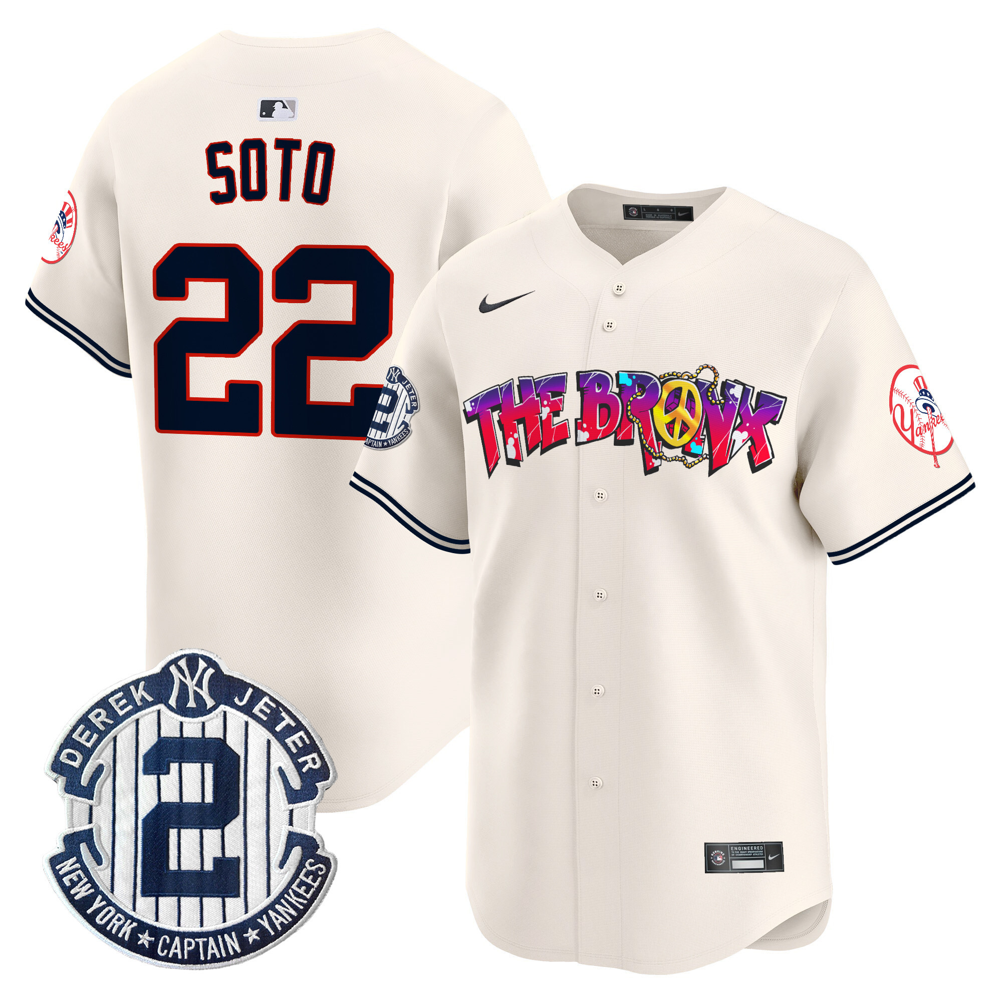 Men's Juan Soto New York Yankees The Bronx Graffiti Vapor Premier Limited Cream Jersey V7 - All Stitched