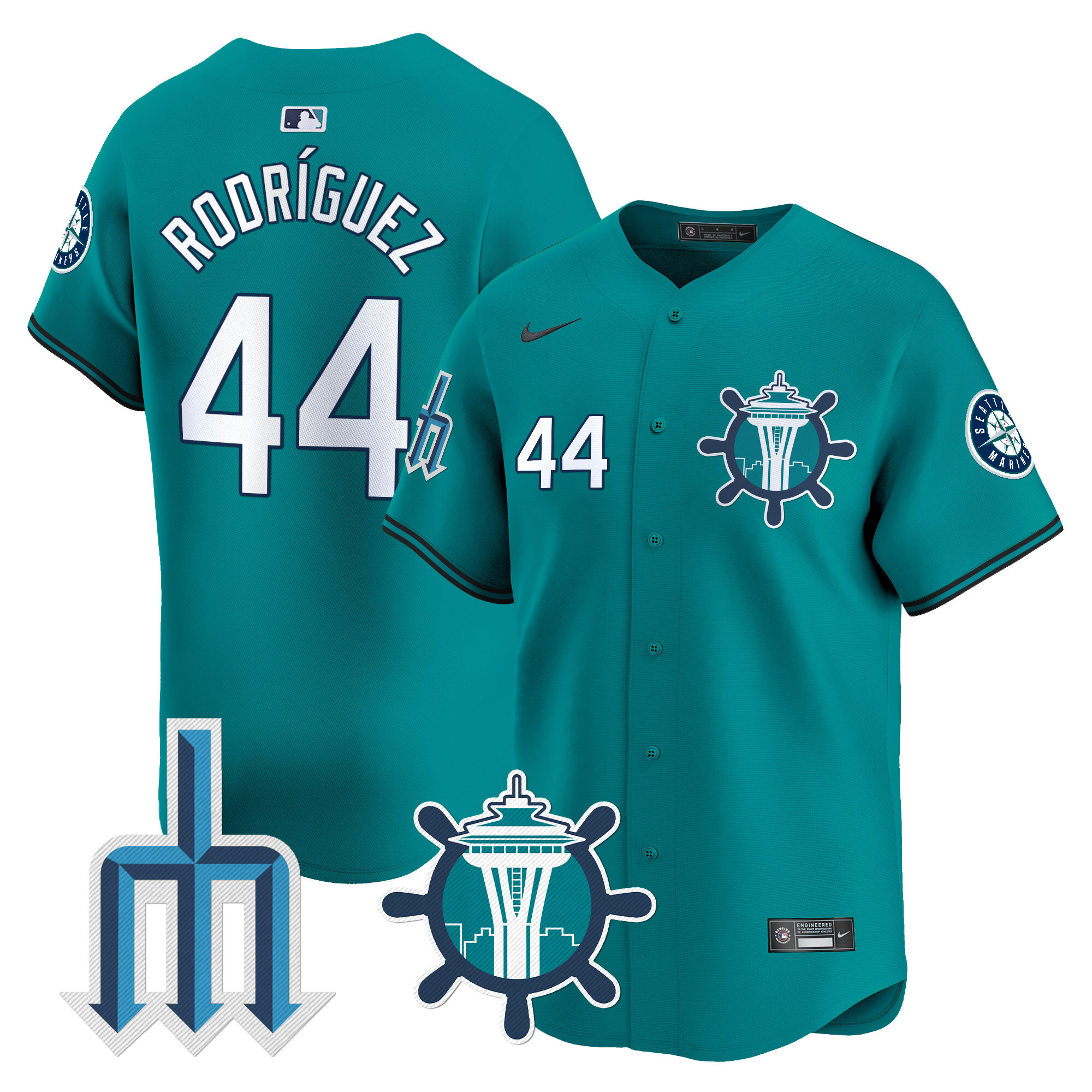 Men's Julio RodrÌguez Seattle Mariners Trident Patch Vapor Premier Limited Aqua Jersey - All Stitched