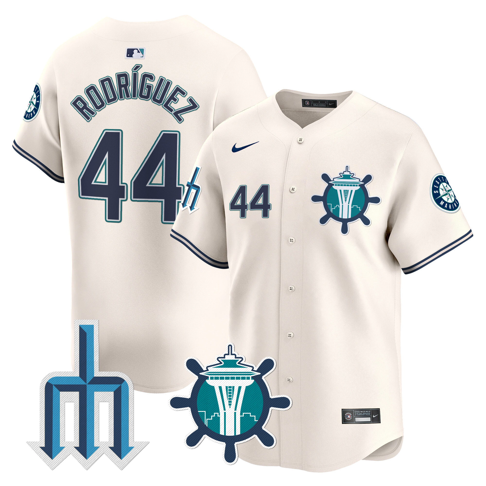 Men's Julio RodrÌguez Seattle Mariners Trident Patch Vapor Premier Limited Cream Jersey - All Stitched
