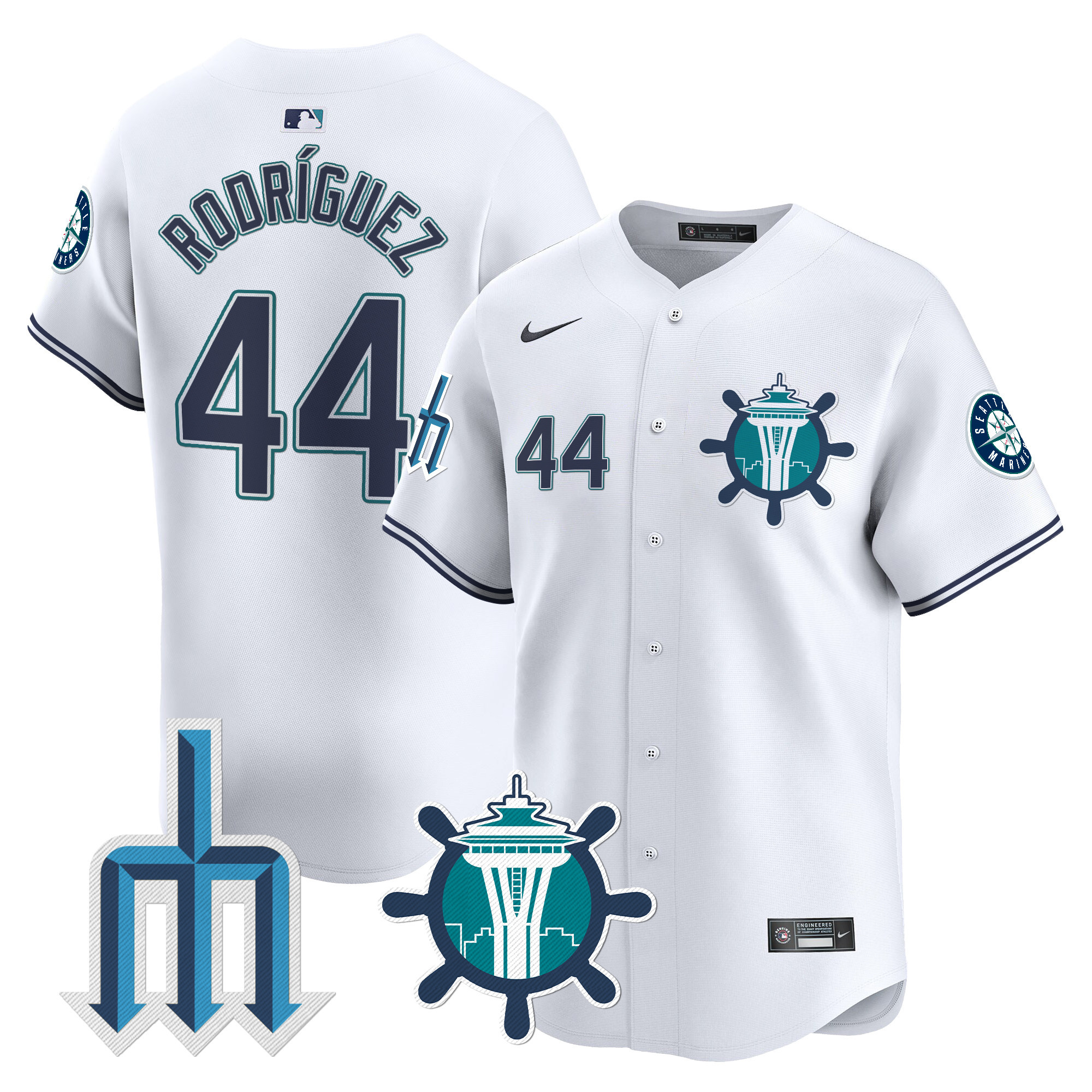Men's Julio RodrÌguez Seattle Mariners Trident Patch Vapor Premier Limited White Jersey - All Stitched