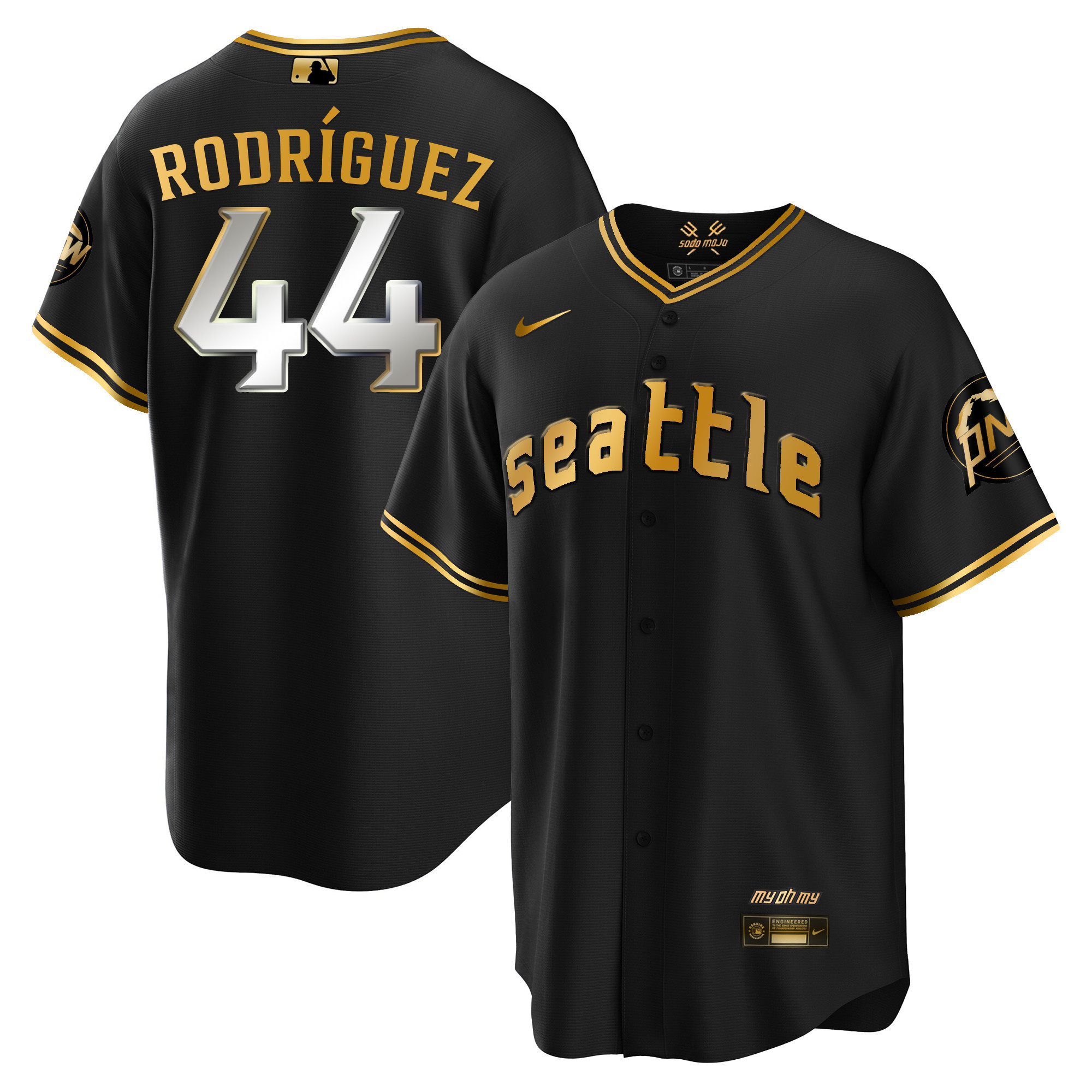 Men's Julio Rodriguez Seattle Mariners City Connect Cool Base Black Gold Jersey - All Stitched