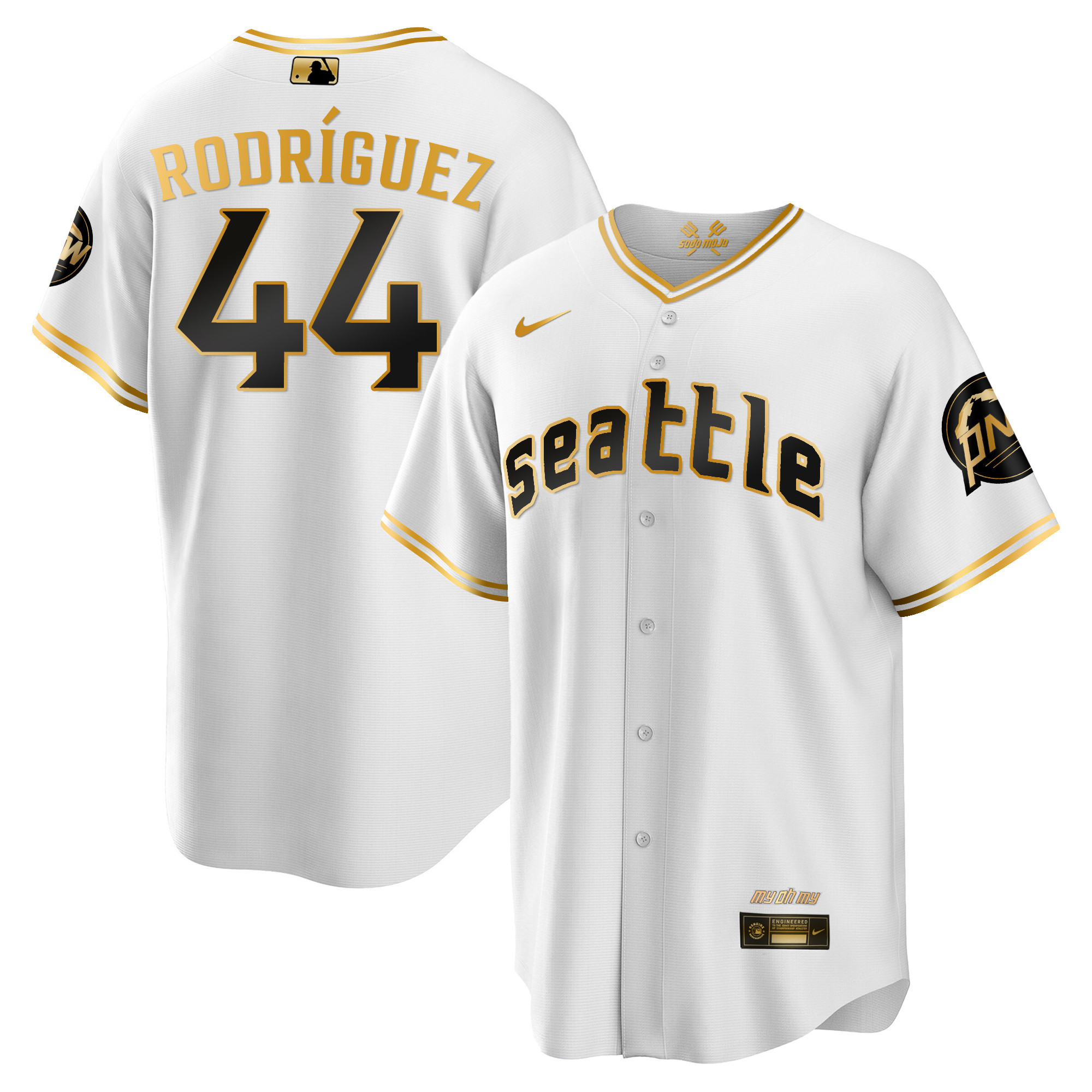 Men's Julio Rodriguez Seattle Mariners City Connect Cool Base White Gold Jersey - All Stitched