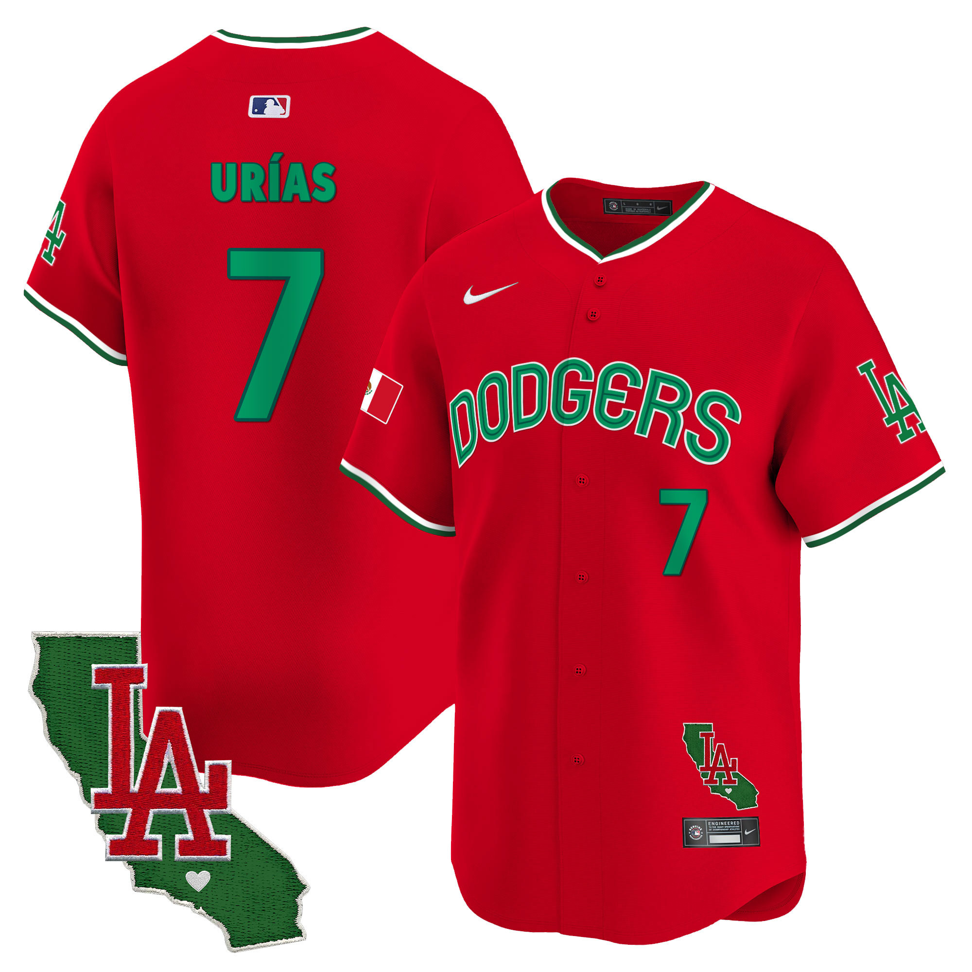 Men's Julio UrÌas Los Angeles Dodgers Mexico California Patch Vapor Premier Limited Red Jersey V3 - All Stitched