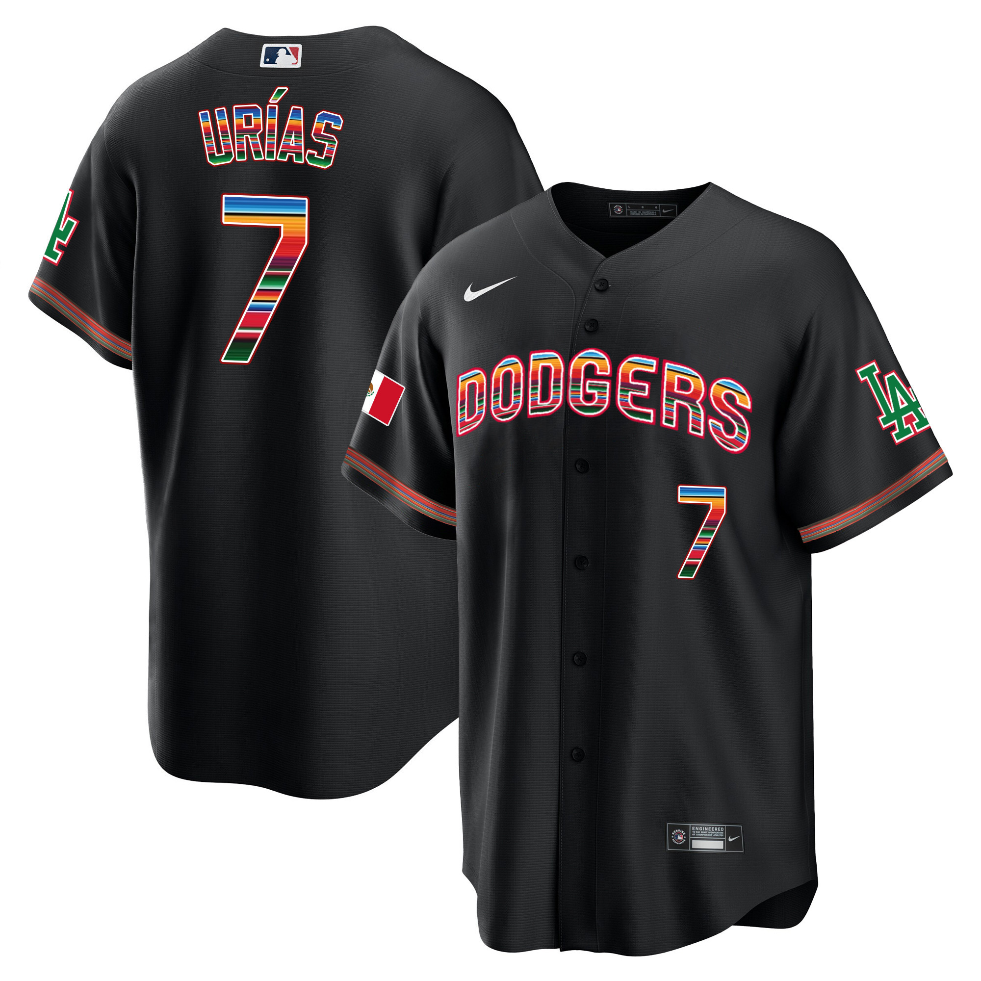 Men's Julio UrÌas Los Angeles Dodgers Mexico Cool Base Limited Black Jersey V3 - All Stitched