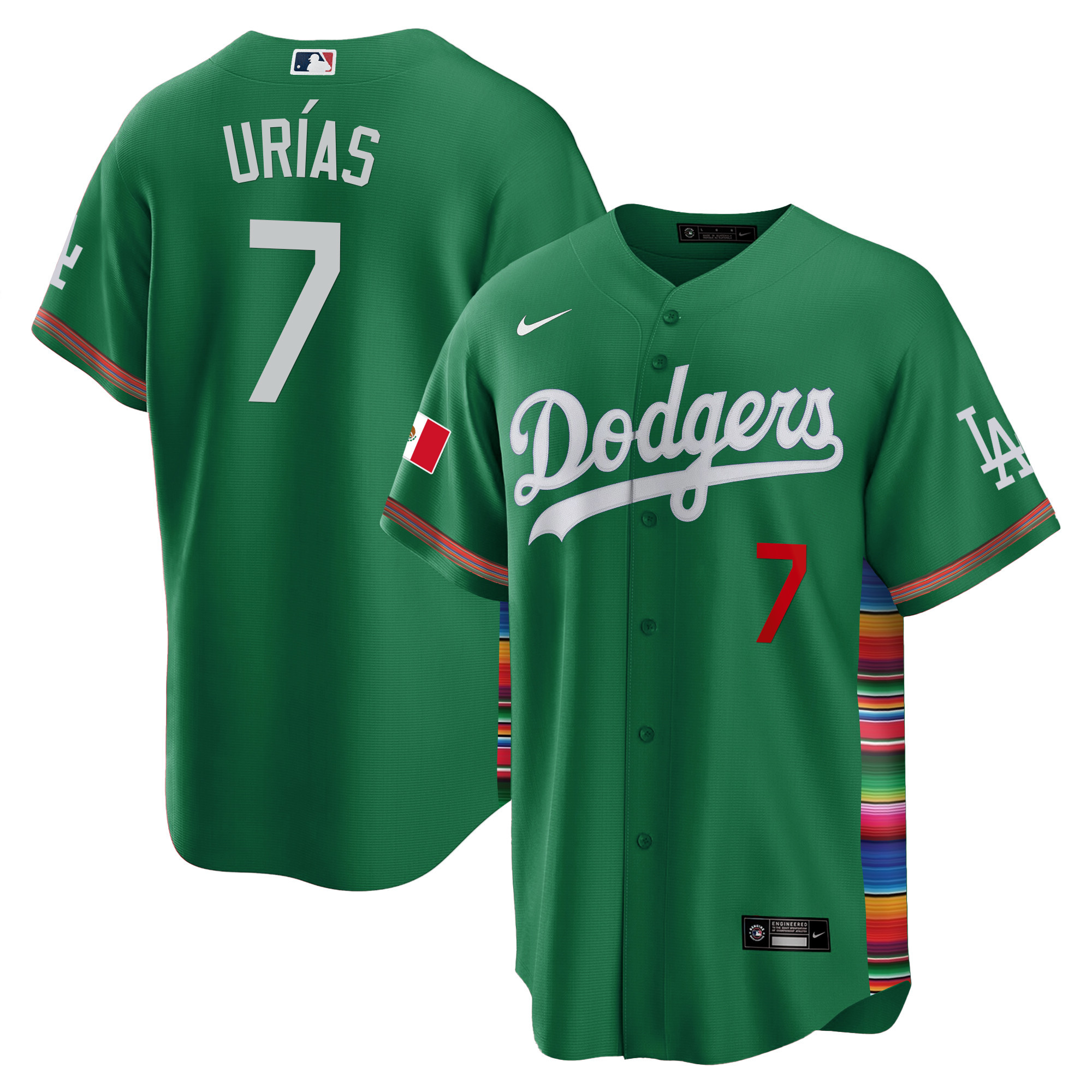 Men's Julio UrÌas Los Angeles Dodgers Mexico Cool Base Limited Green Jersey V2 - All Stitched