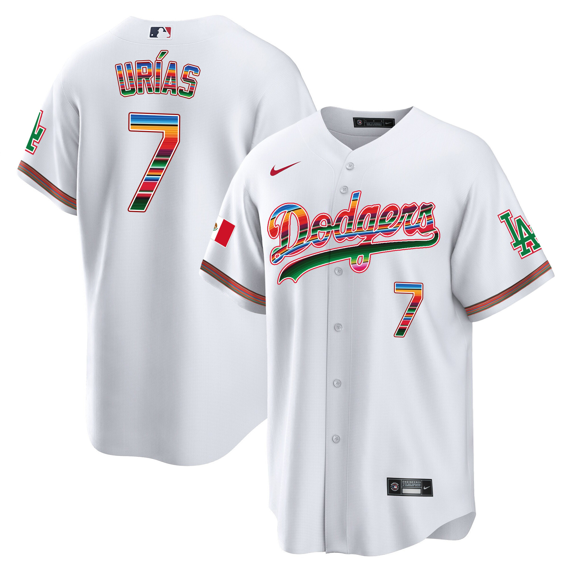 Men's Julio UrÌas Los Angeles Dodgers Mexico Cool Base Limited White Jersey - All Stitched