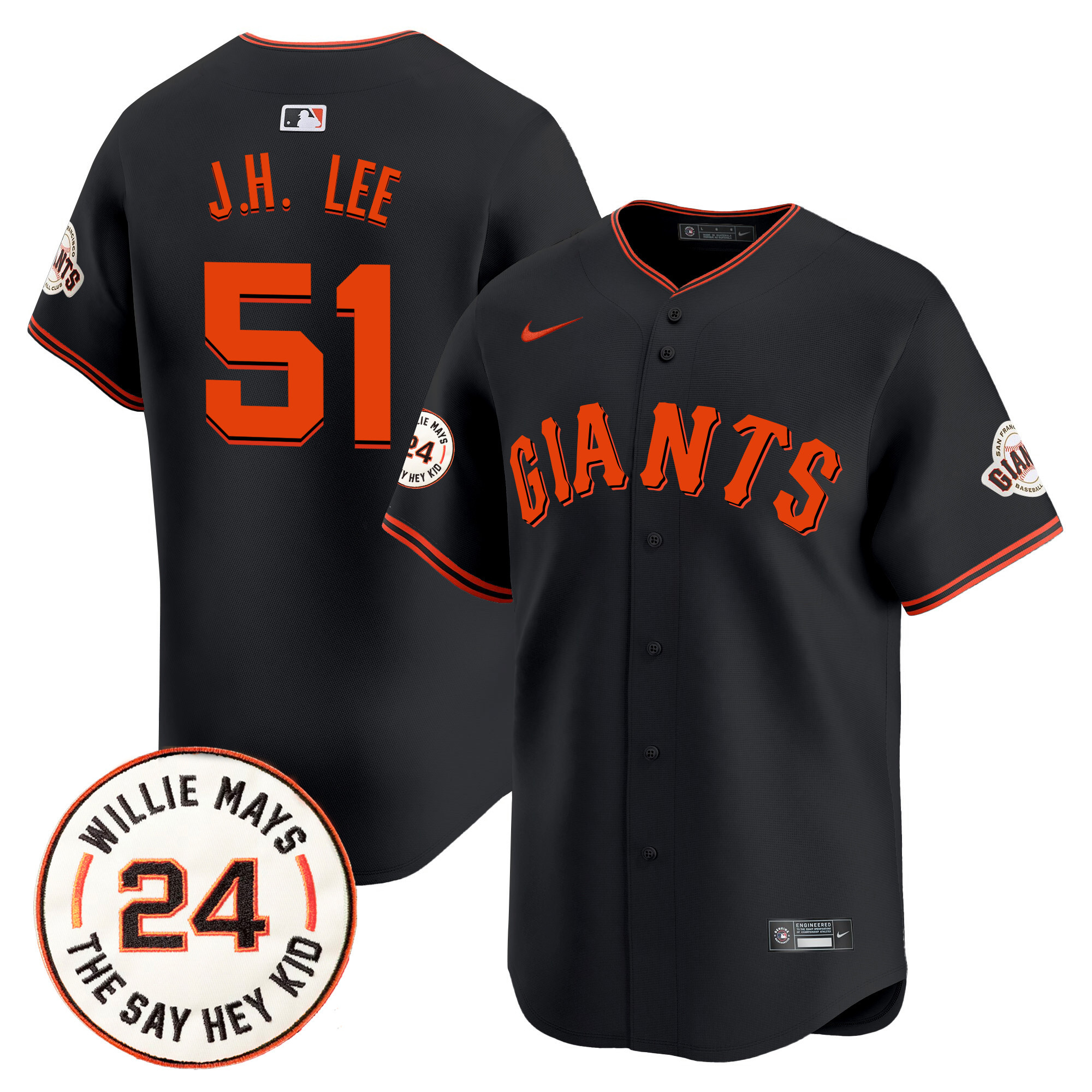 Men's Jung Hoo Lee San Francisco Giants 2024 Willie Mays Patch Vapor Premier Limited Black Jersey V6 - All Stitched
