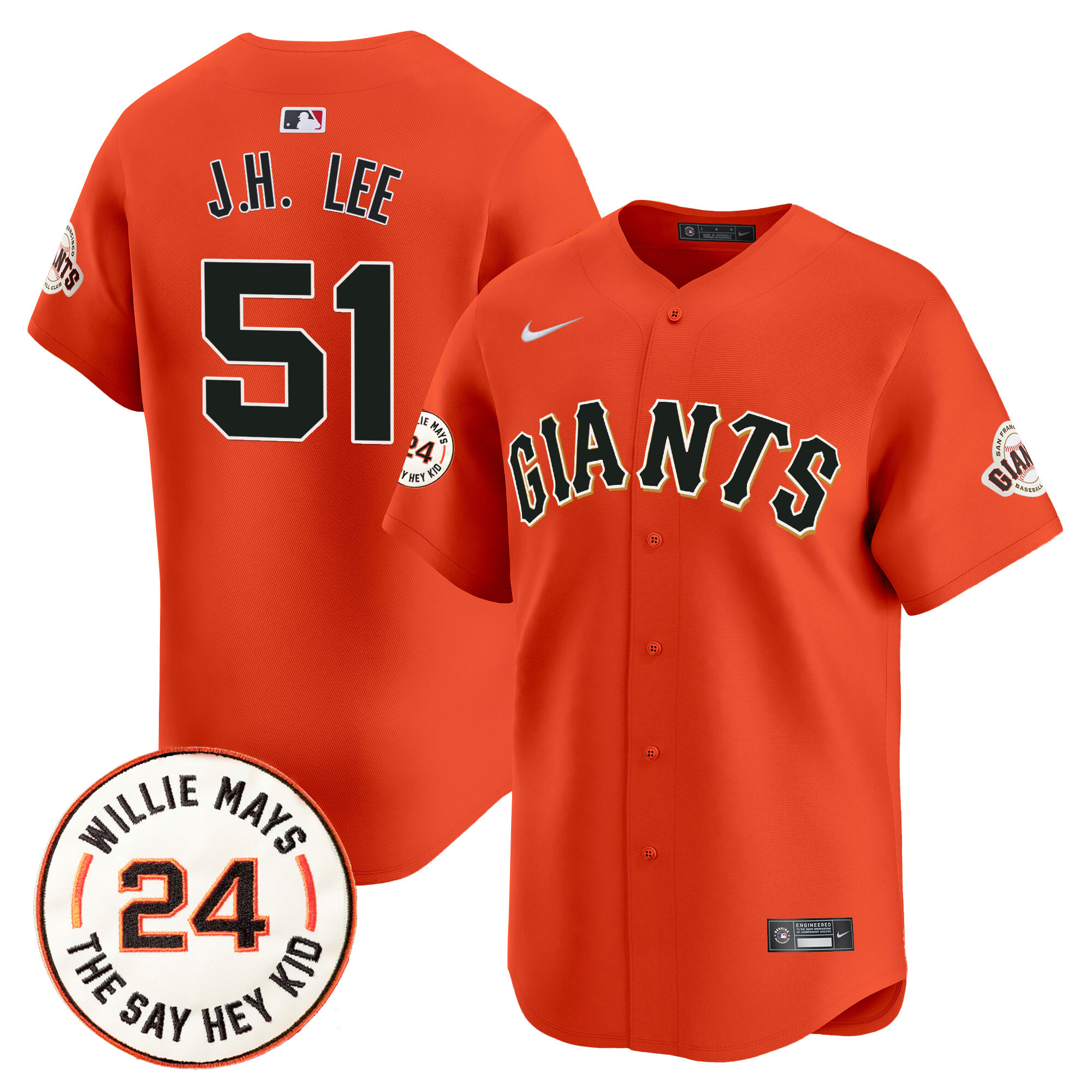 Men's Jung Hoo Lee San Francisco Giants 2024 Willie Mays Patch Vapor Premier Limited Orange Jersey V6 - All Stitched