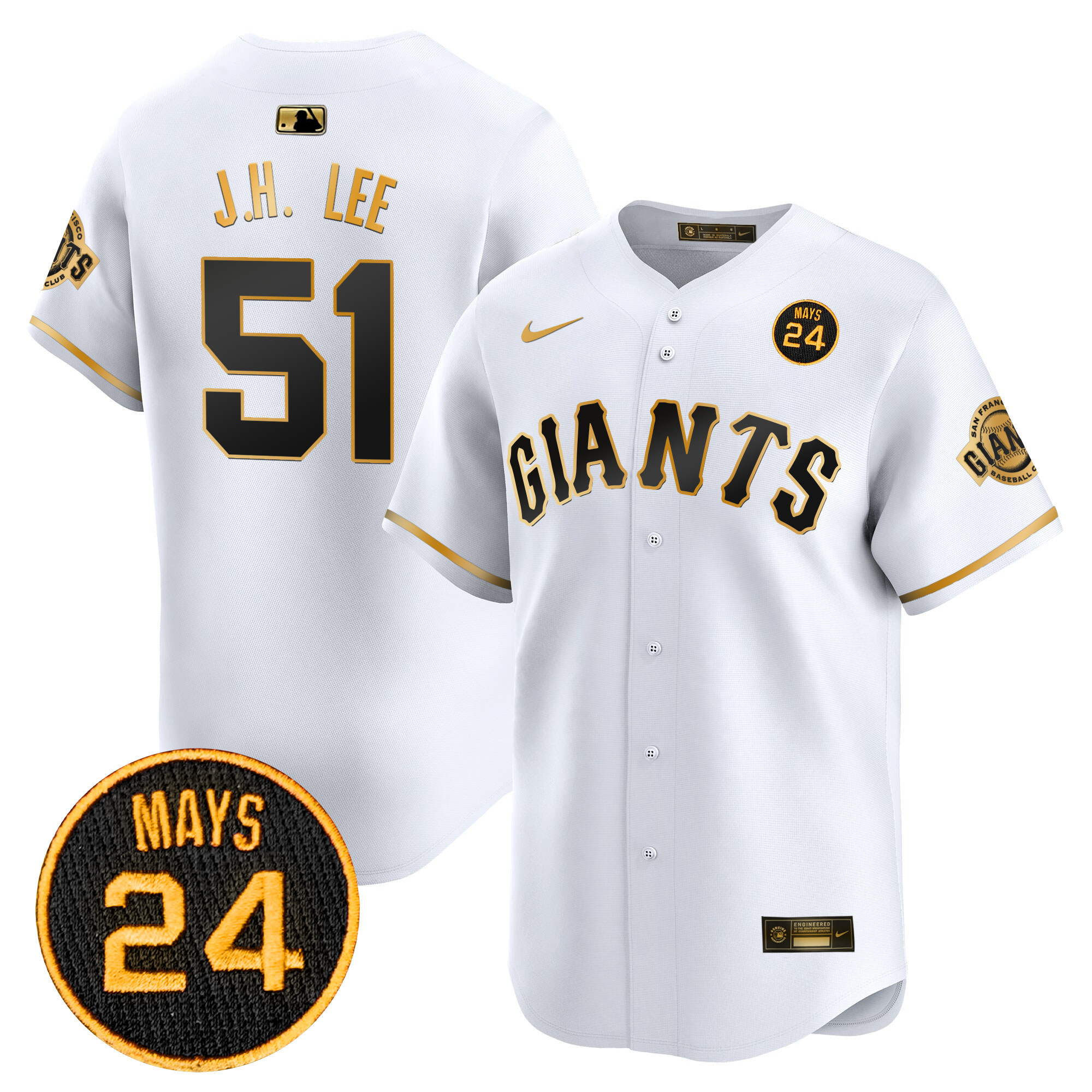 Men's Jung Hoo Lee San Francisco Giants 2024 Willie Mays Patch Vapor Premier Limited White Gold Jersey V3 - All Stitched