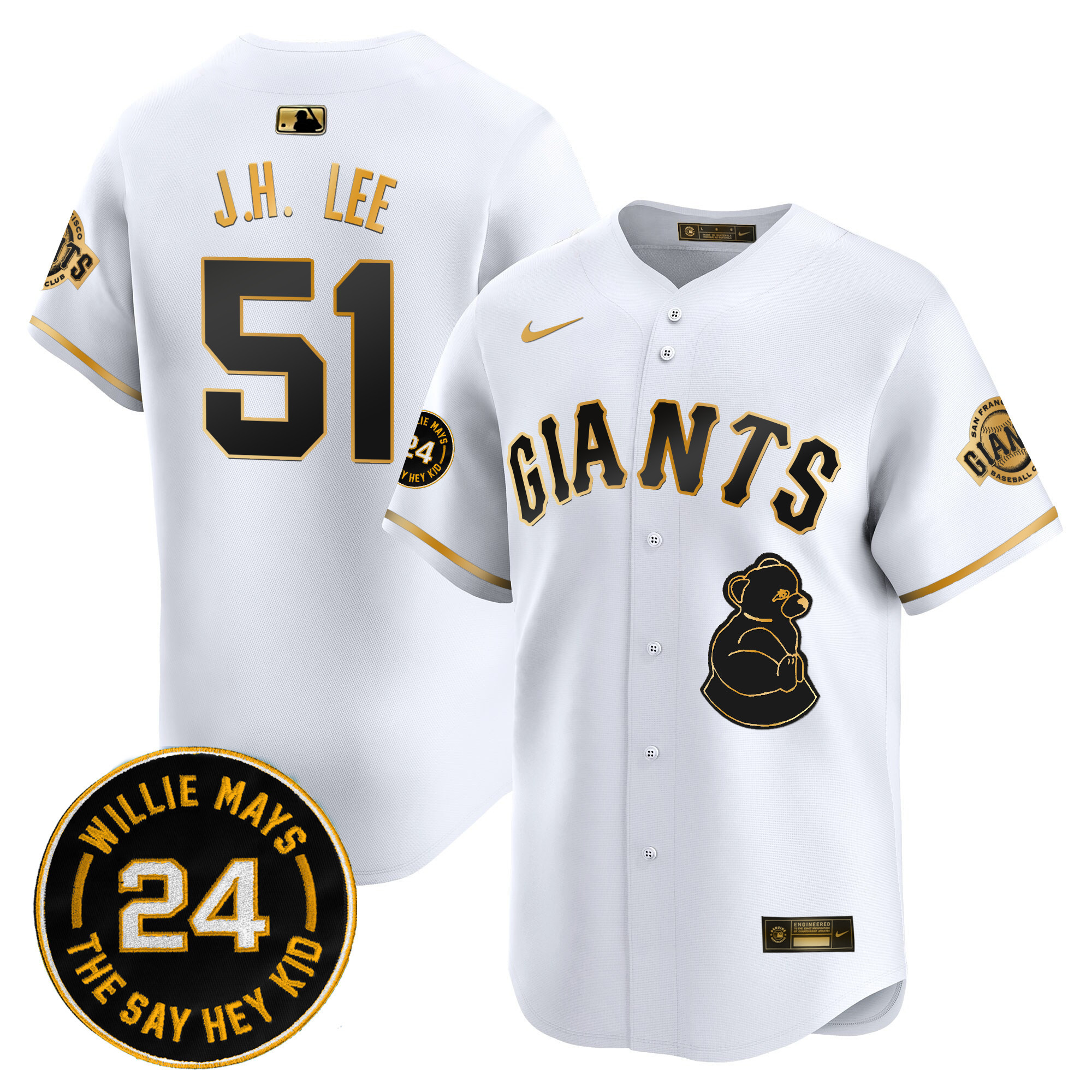 Men's Jung Hoo Lee San Francisco Giants 2024 Willie Mays Patch Vapor Premier Limited White Gold Jersey V4 - All Stitched