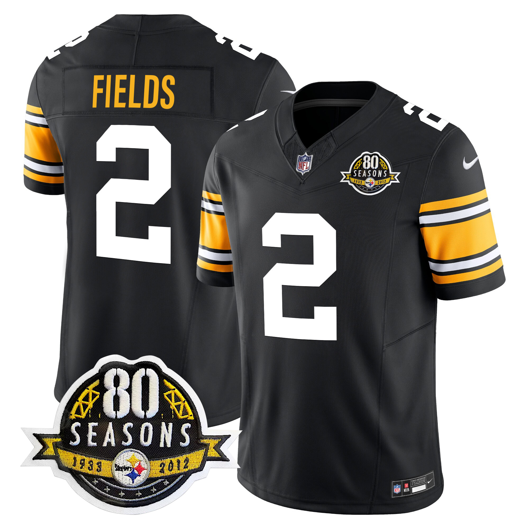 Men's Justin Fields Pittsburgh Steelers 80th Anniversary Patch Vapor Limited 1975 Throwback Jersey - All Stitched