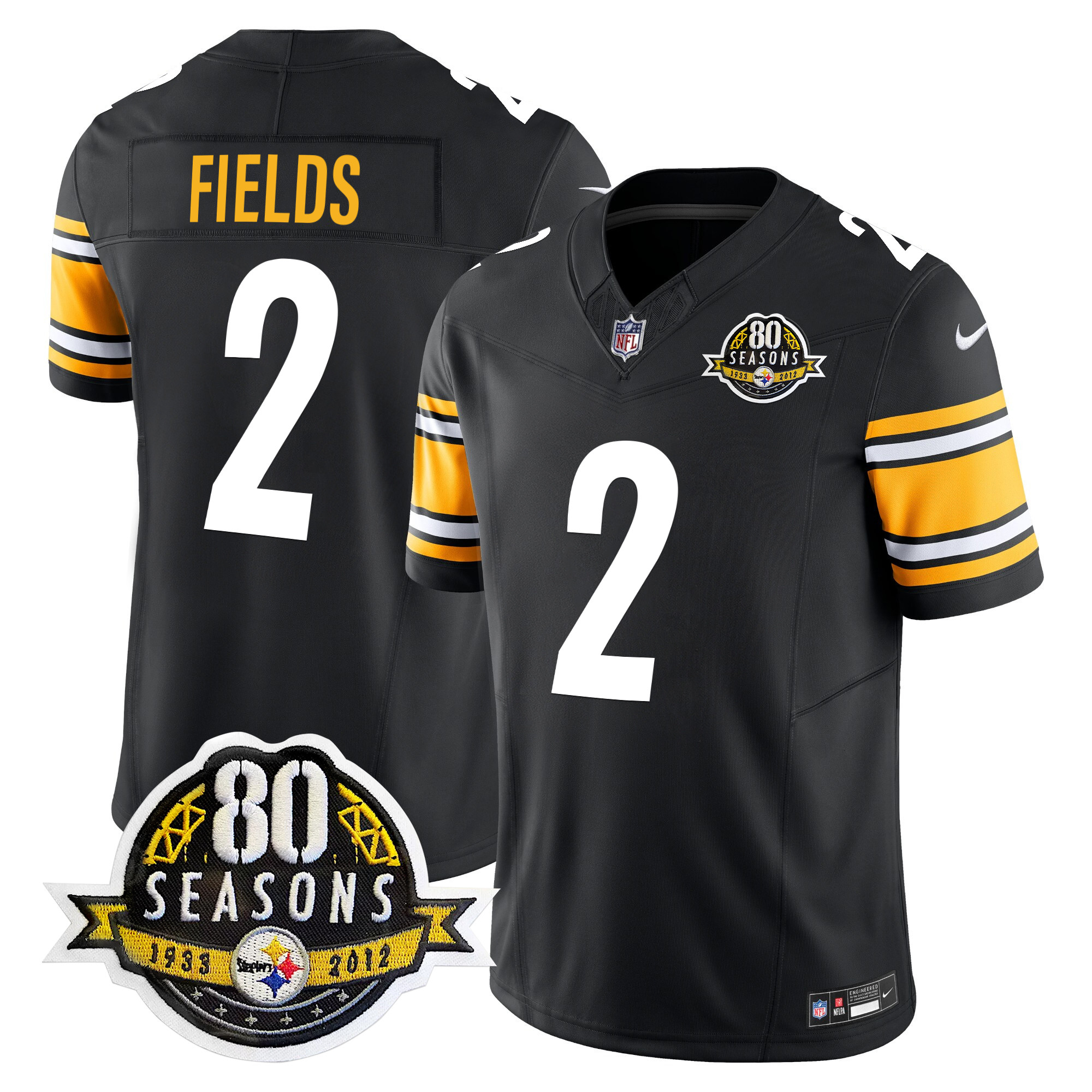 Men's Justin Fields Pittsburgh Steelers 80th Anniversary Patch Vapor Limited Black Jersey - All Stitched