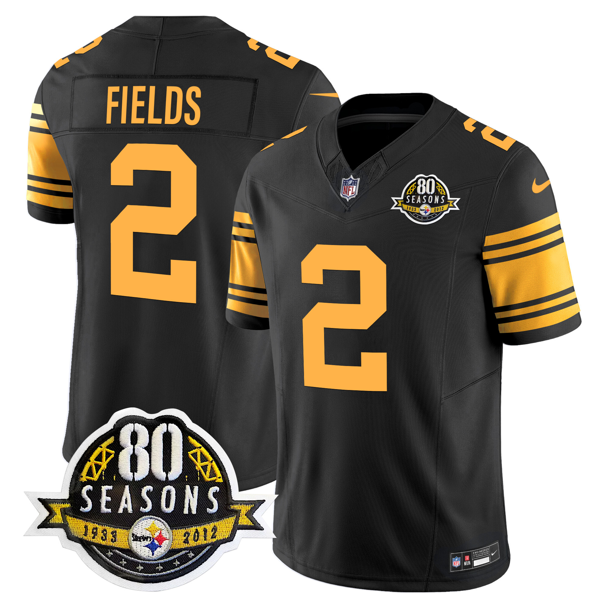 Men's Justin Fields Pittsburgh Steelers 80th Anniversary Patch Vapor Limited Color Rush Jersey - All Stitched