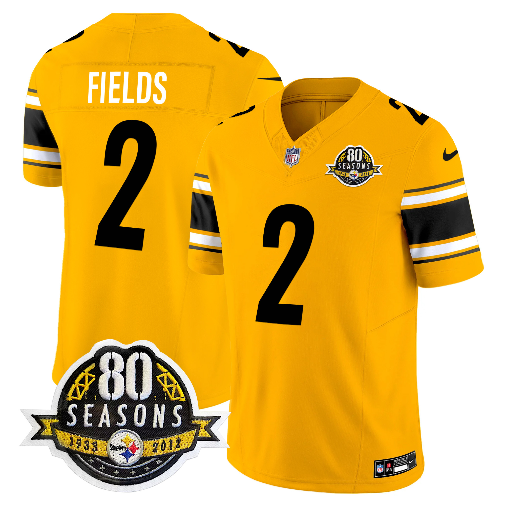 Men's Justin Fields Pittsburgh Steelers 80th Anniversary Patch Vapor Limited Gold Jersey - All Stitched