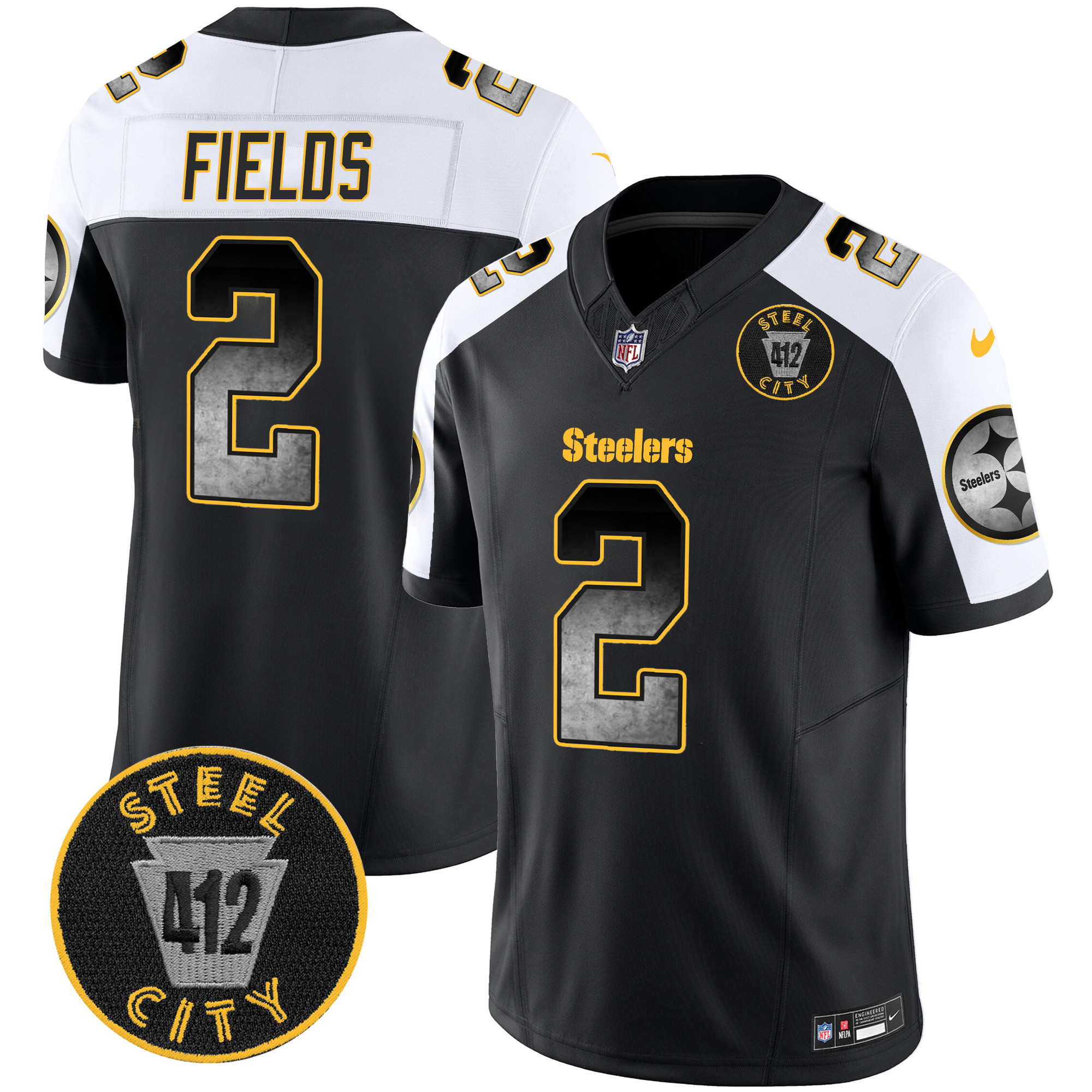 Men's Justin Fields Pittsburgh Steelers Arch Smoke 412 Patch Vapor Limited Alternate Jersey - All Stitched