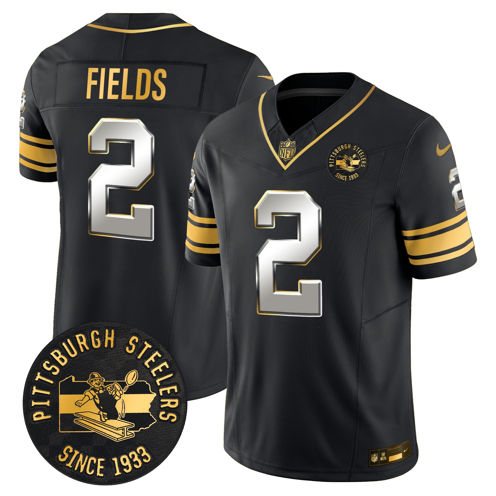 Men's Justin Fields Pittsburgh Steelers Throwback 1933 Patch Gold Vapor Limited Black Limited Jersey - All Stitched