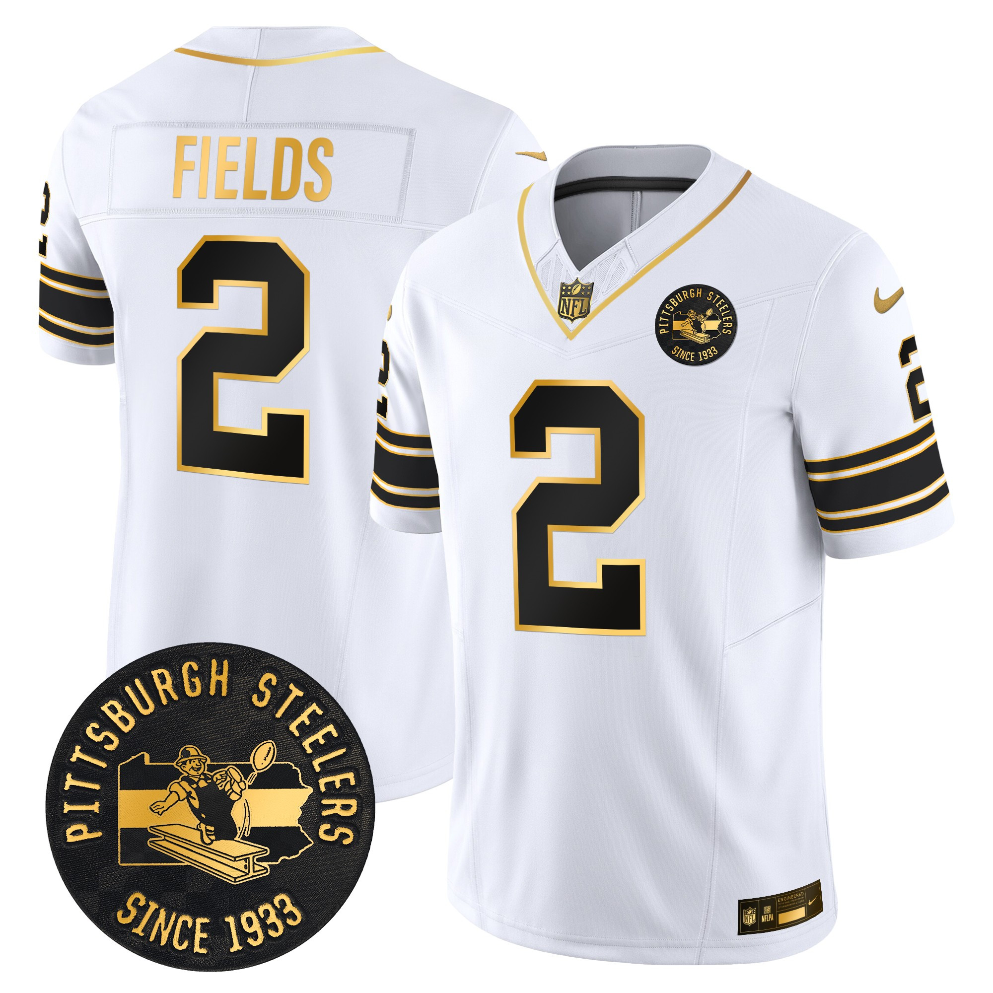Men's Justin Fields Pittsburgh Steelers Throwback 1933 Patch Gold Vapor Limited White Gold Jersey - All Stitched