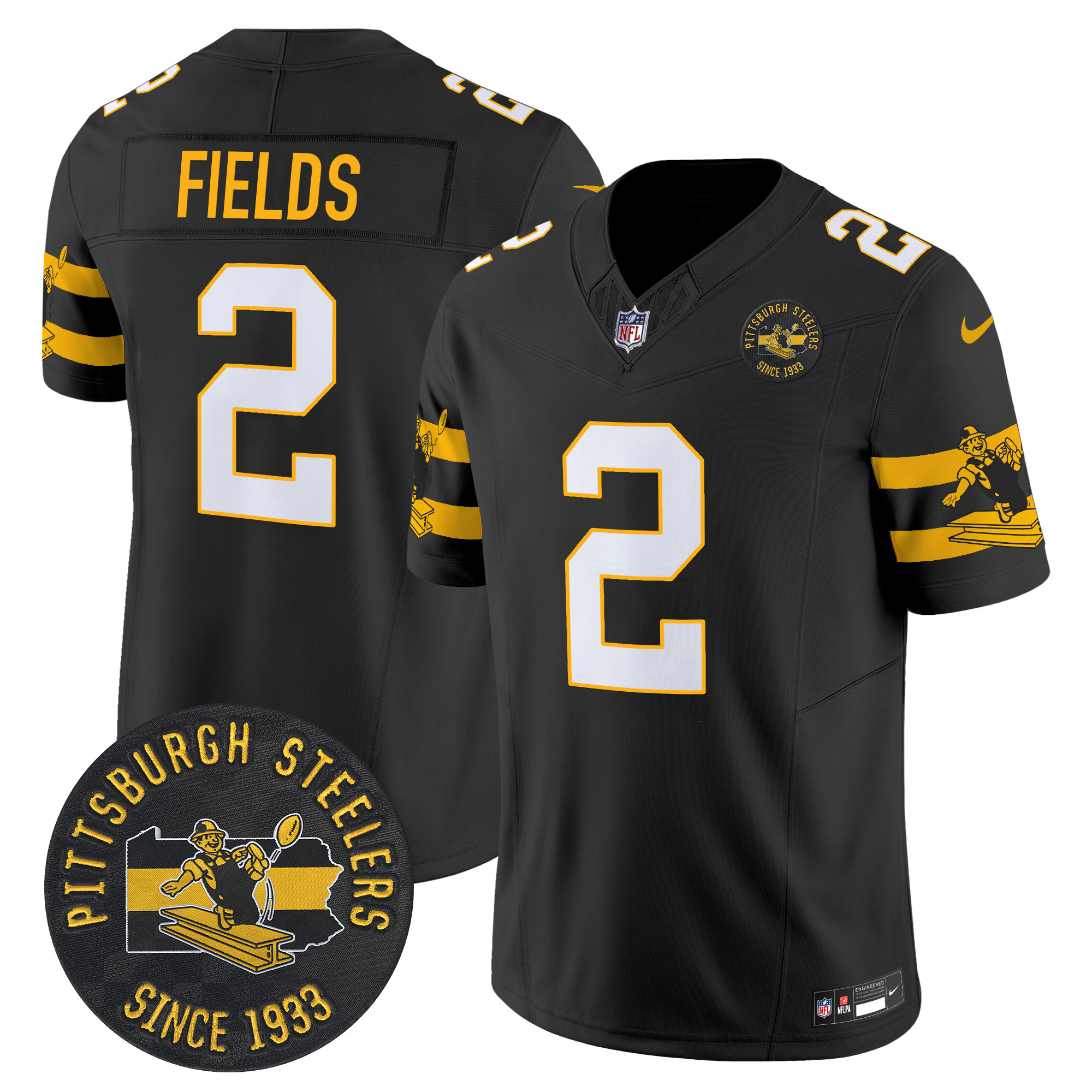 Men's Justin Fields Pittsburgh Steelers Throwback 1933 Patch Vapor Limited Black Jersey - All Stitched