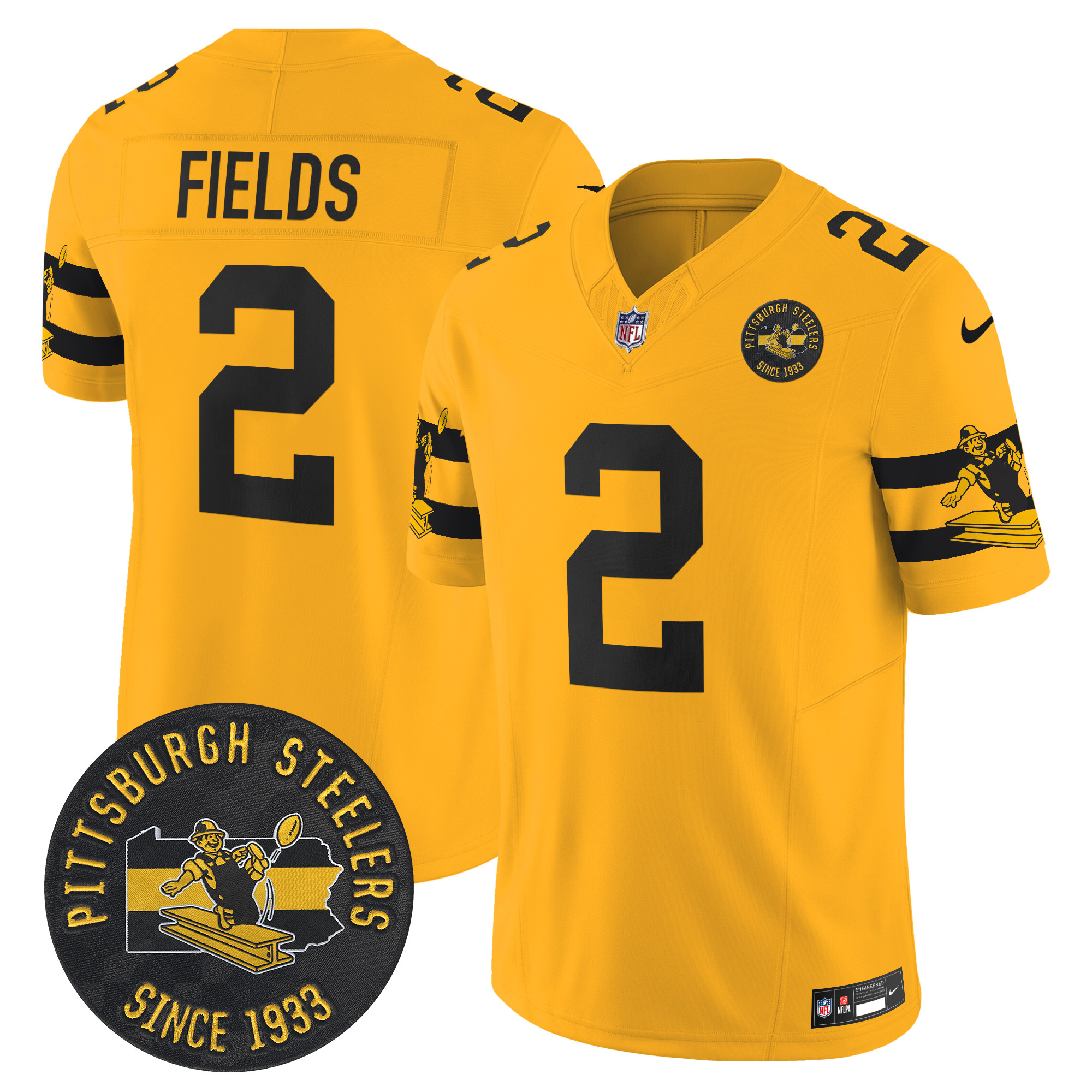 Men's Justin Fields Pittsburgh Steelers Throwback 1933 Patch Vapor Limited Gold Jersey - All Stitched