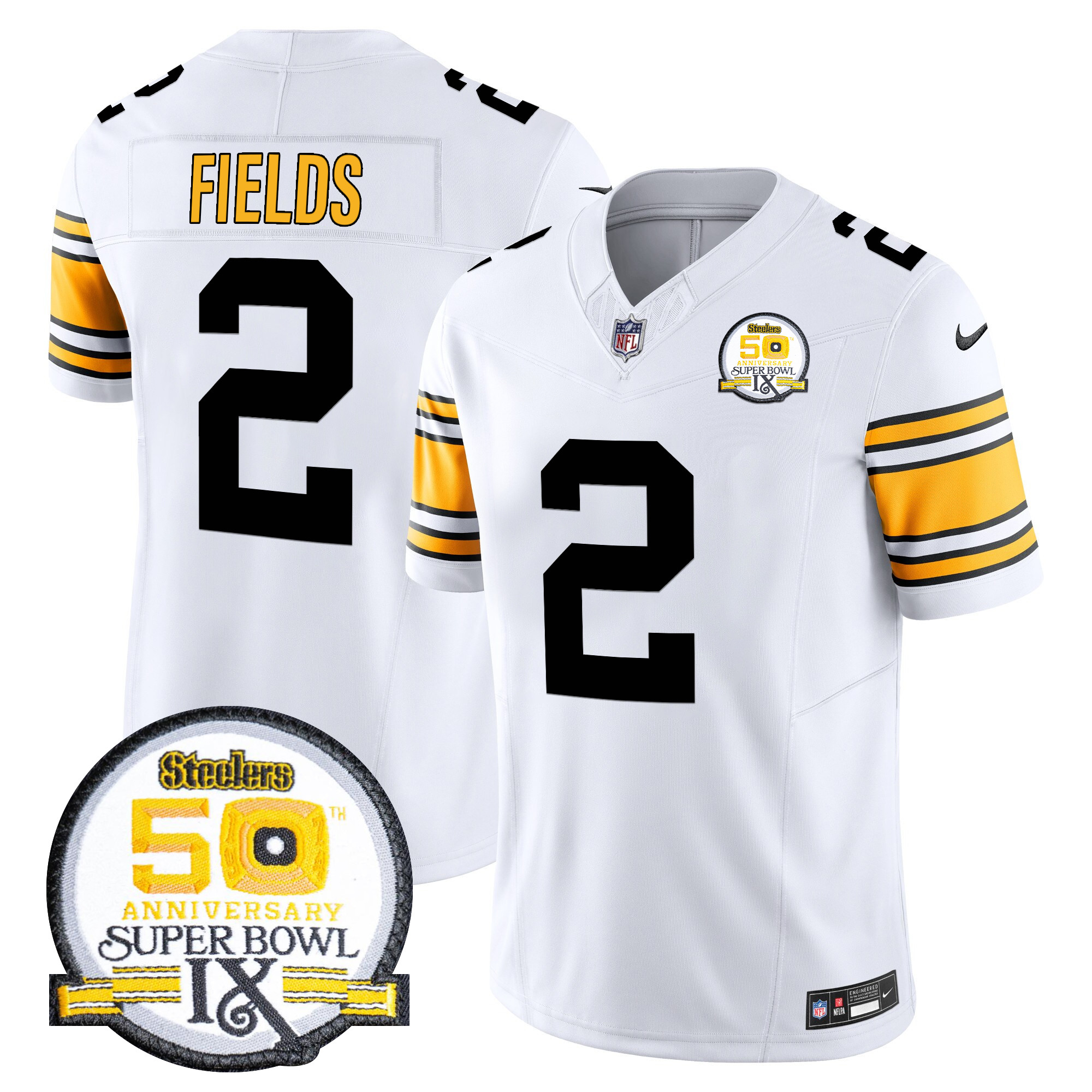 Men's Justin Fields Pittsburgh Steelers Throwback 2024 Vapor Limited 1975 White Jersey - All Stitched