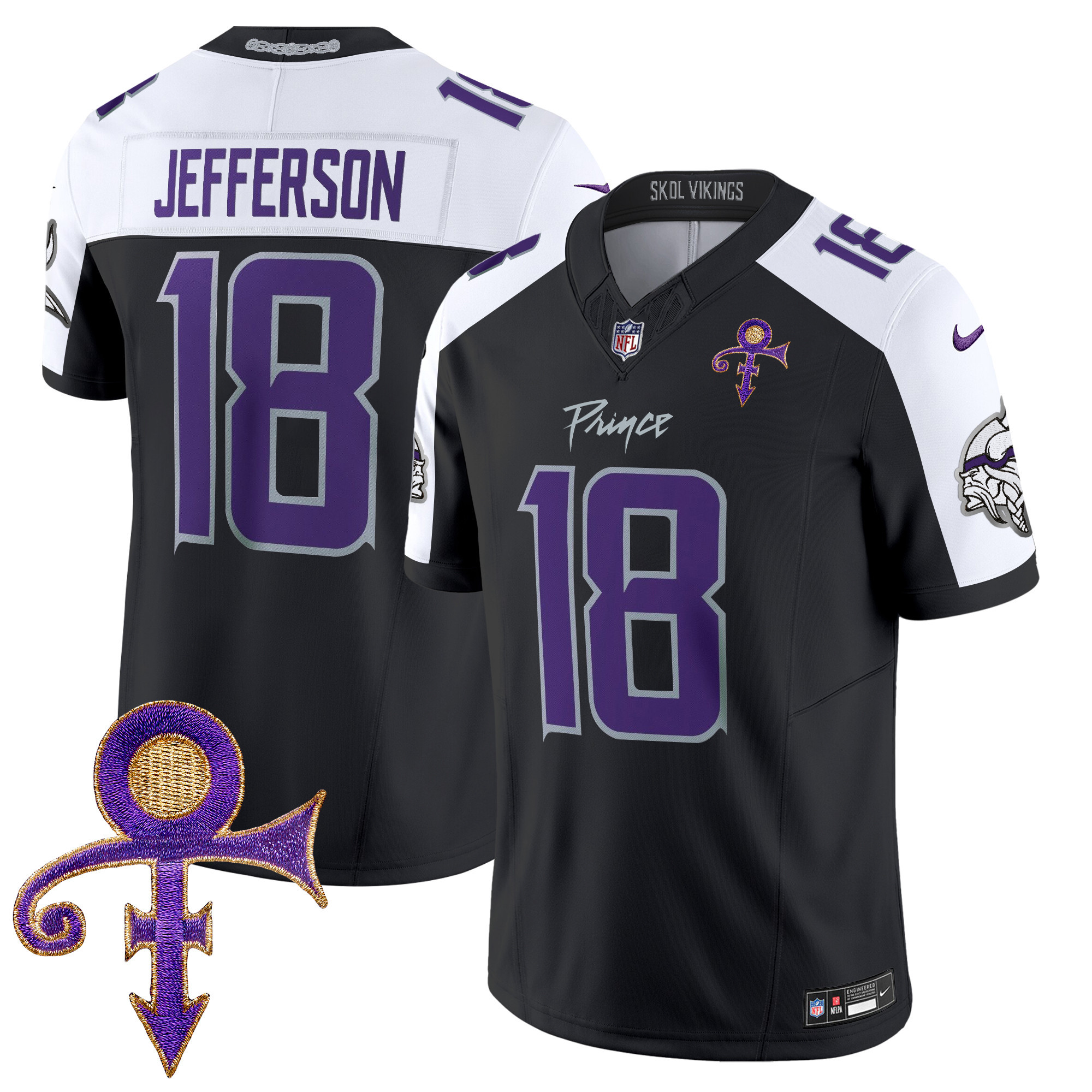 Men's Justin Jefferson Minnesota Vikings 2024 Prince Vapor Limited Black Alternate Jersey - All Stitched