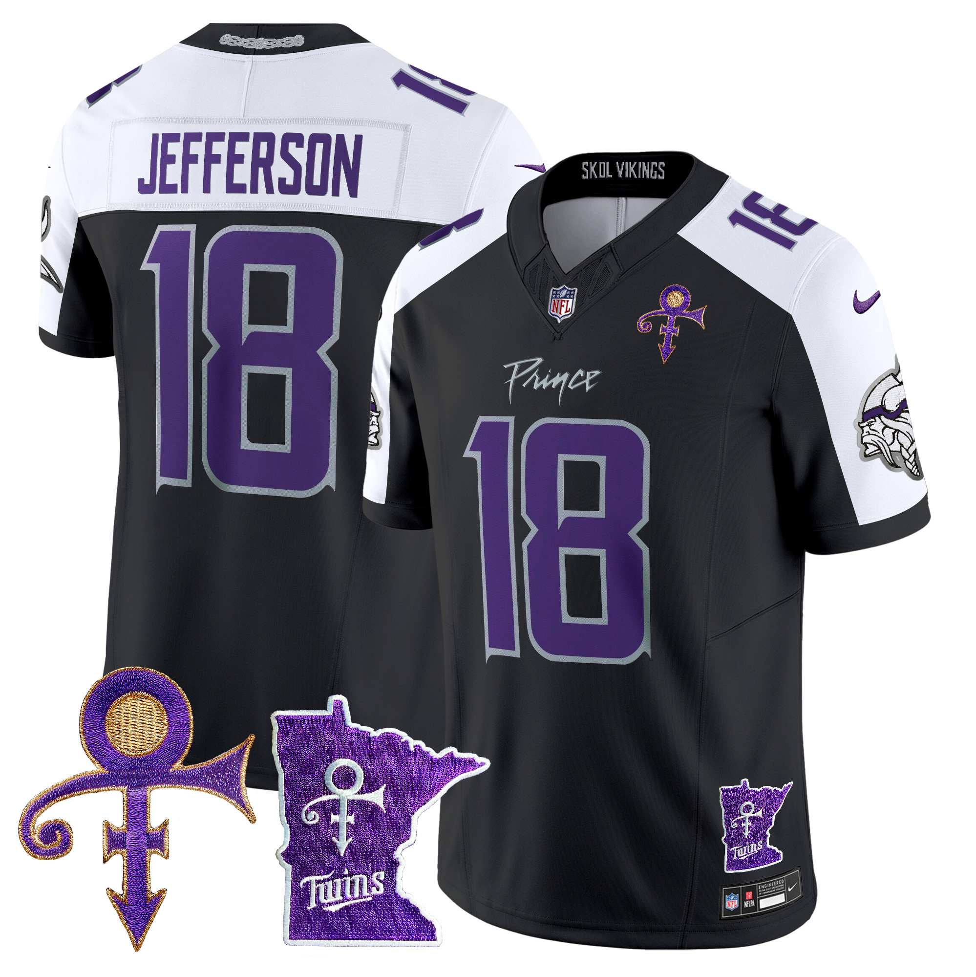 Men's Justin Jefferson Minnesota Vikings 2024 Prince Vapor Limited Black Alternate Jersey V2 - All Stitched