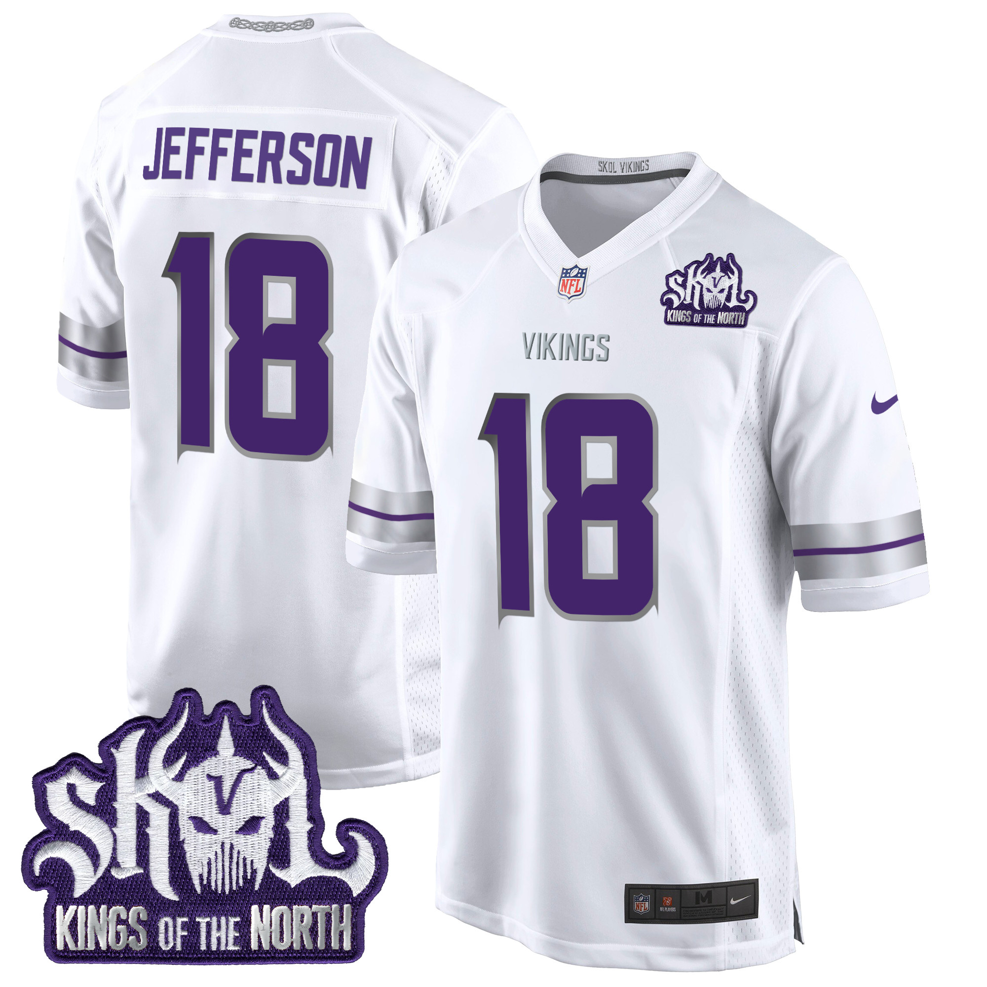 Men's Justin Jefferson Minnesota Vikings 2024 Winter Warrior Skol Patch Game White Jersey - All Stitched