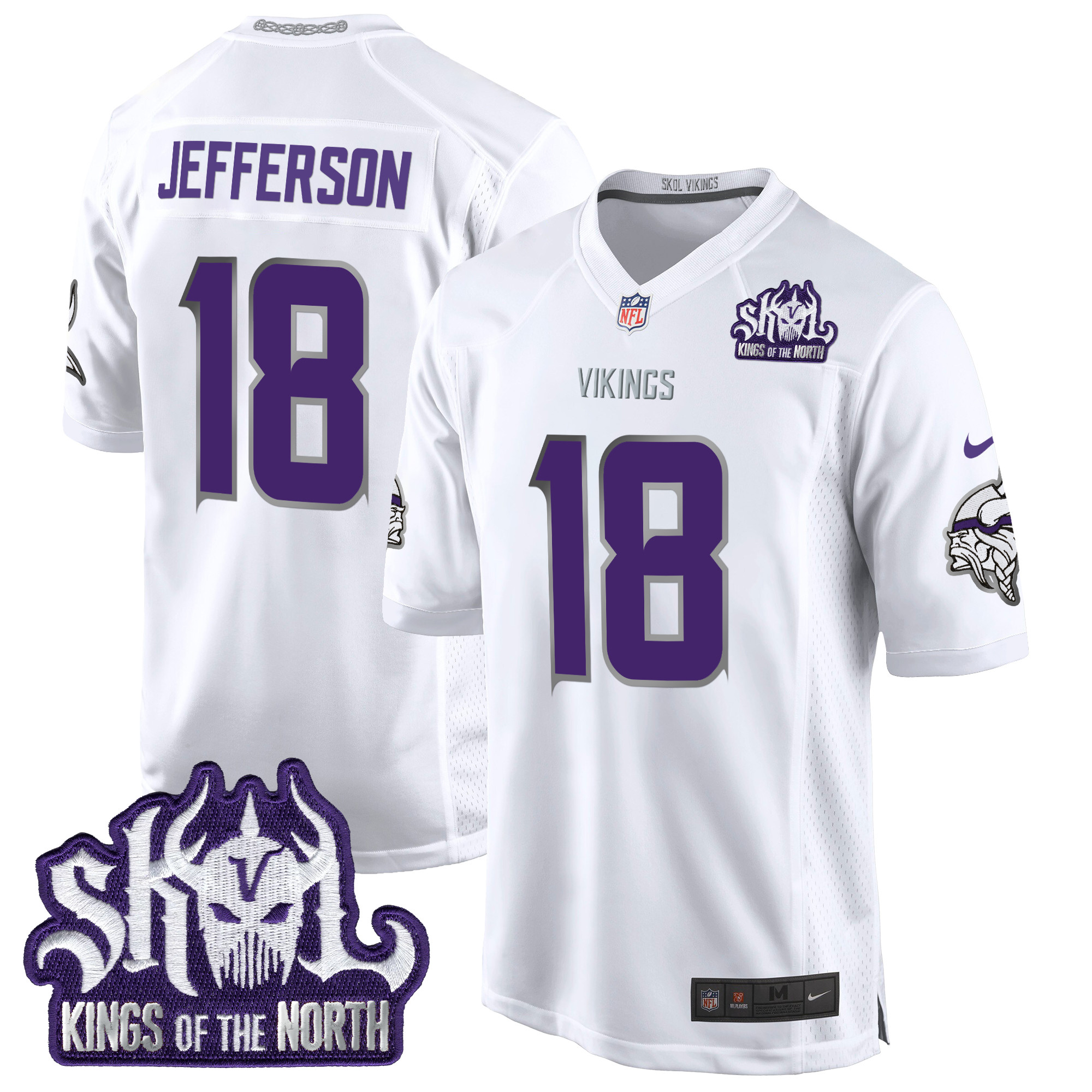 Men's Justin Jefferson Minnesota Vikings 2024 Winter Warrior Skol Patch Game White Limited Jersey - All Stitched