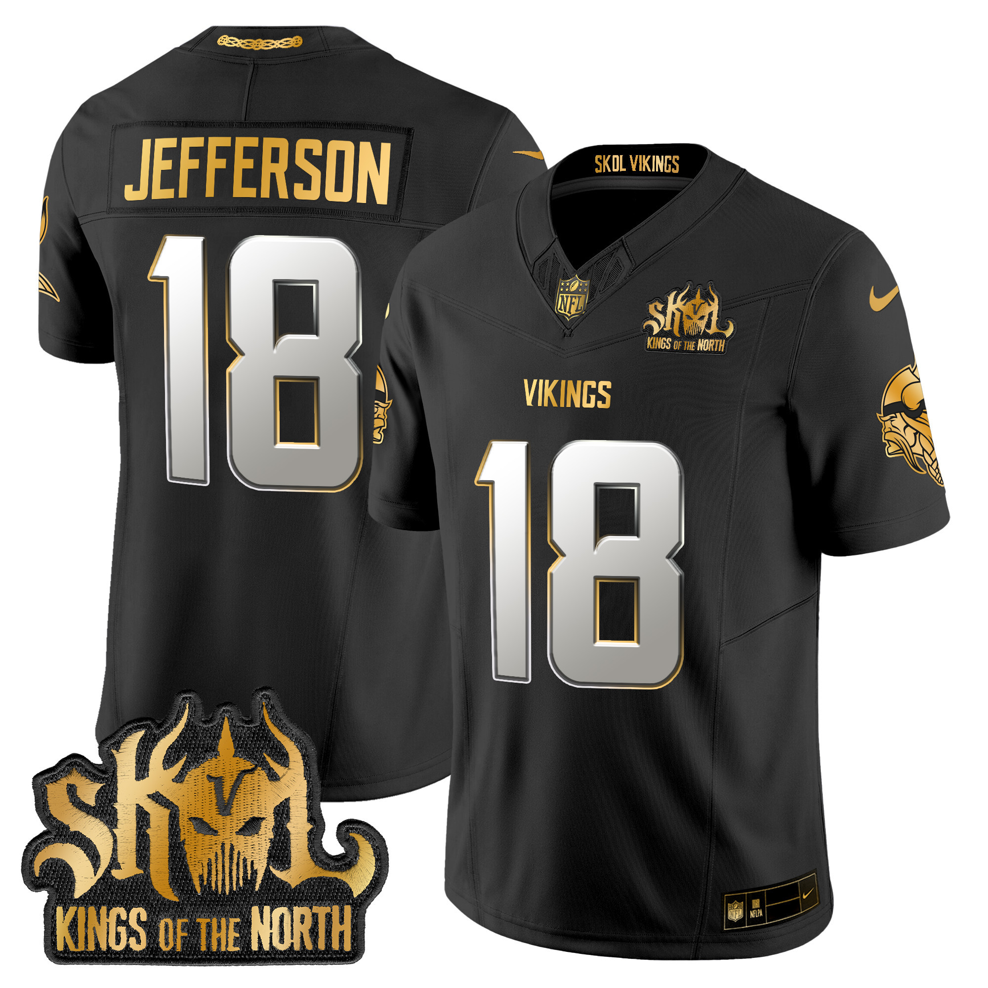 Men's Justin Jefferson Minnesota Vikings 2024 Winter Warrior Skol Patch Gold Vapor Limited Black Limited Jersey - All Stitched
