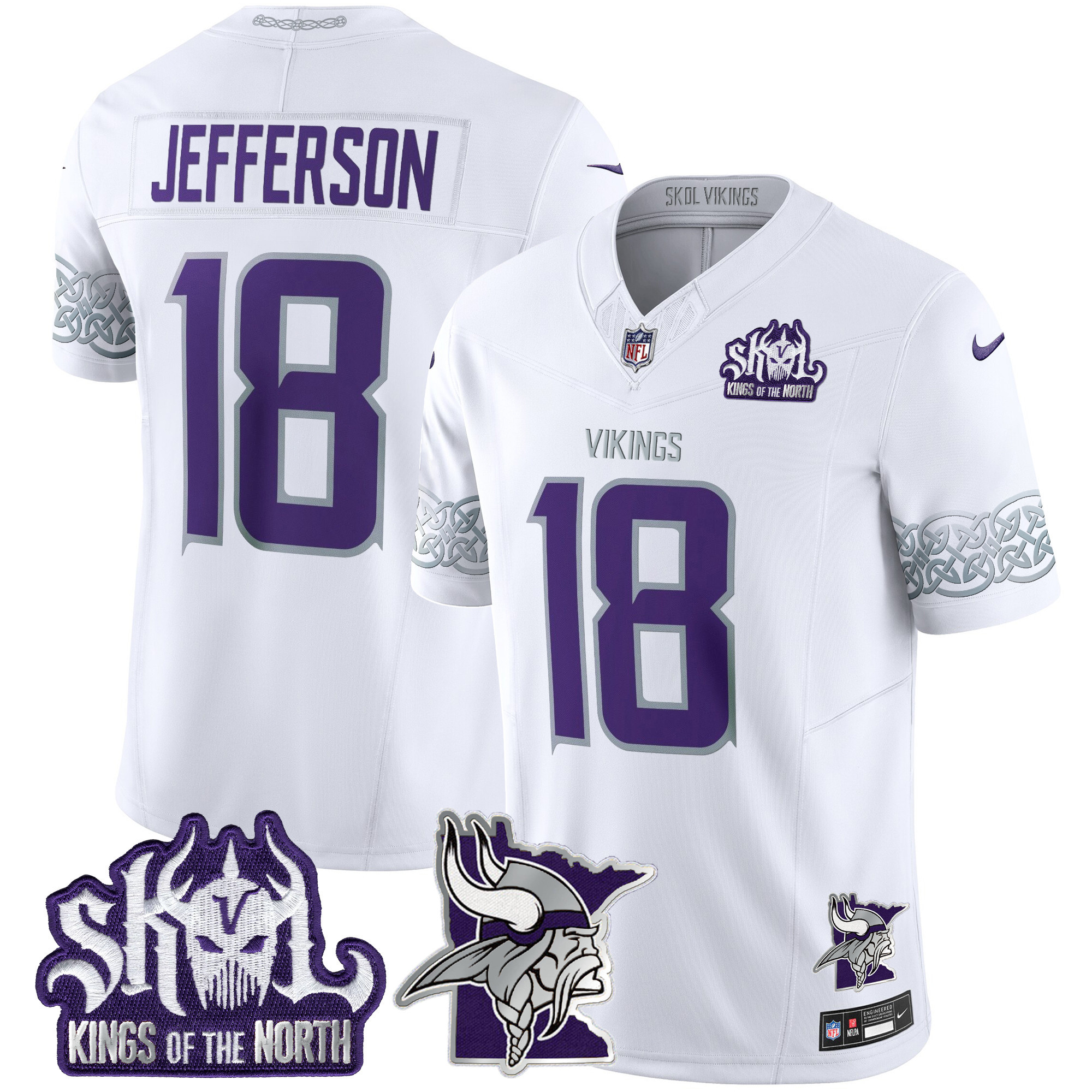 Men's Justin Jefferson Minnesota Vikings 2024 Winter Warrior Skol Patch Vapor Limited White Jersey V2 - All Stitched